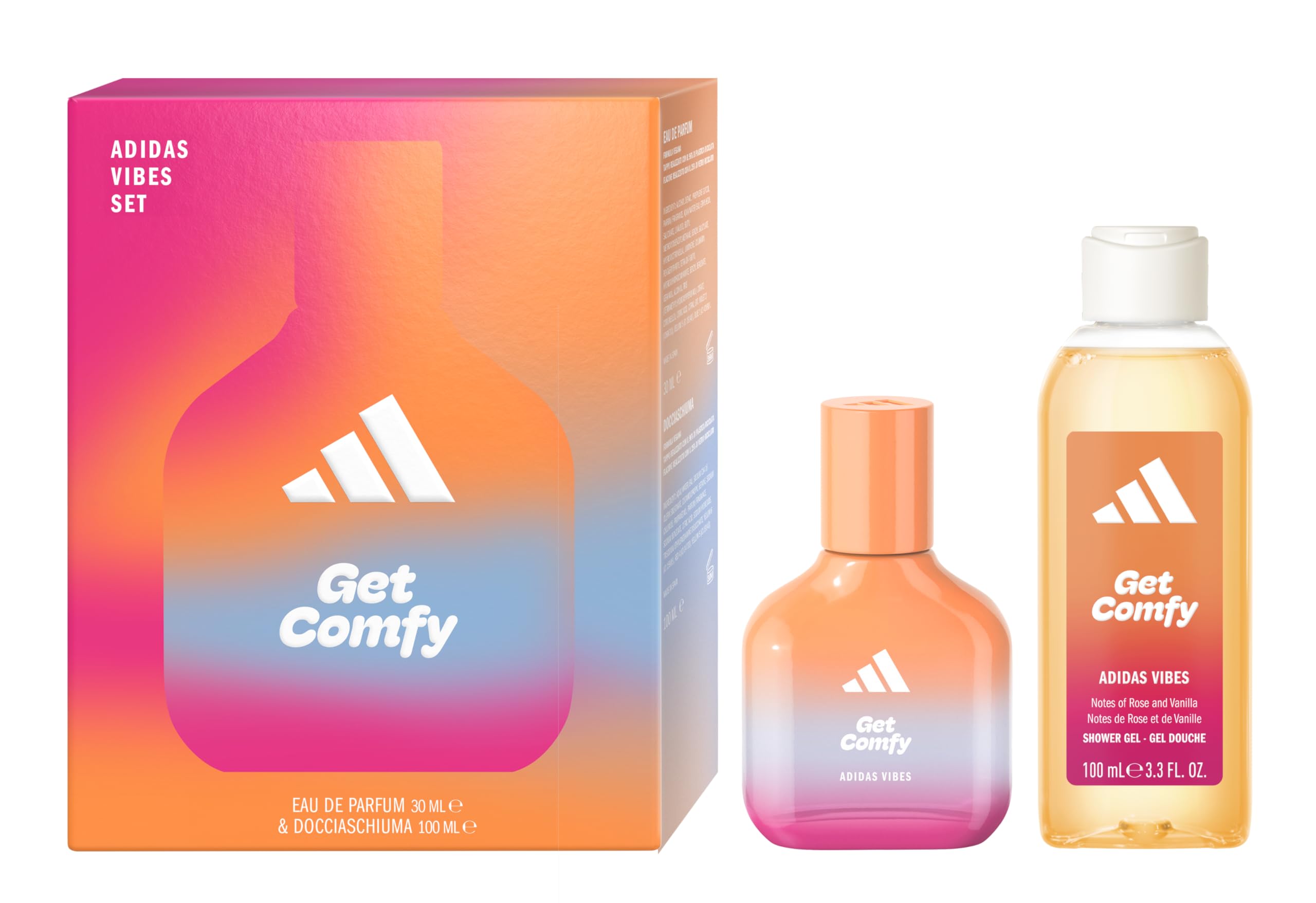 Adidas, Confezione Regalo Donna Vibes Get Comfy Eau de Parfum 30 ml + Gel Doccia 100 ml