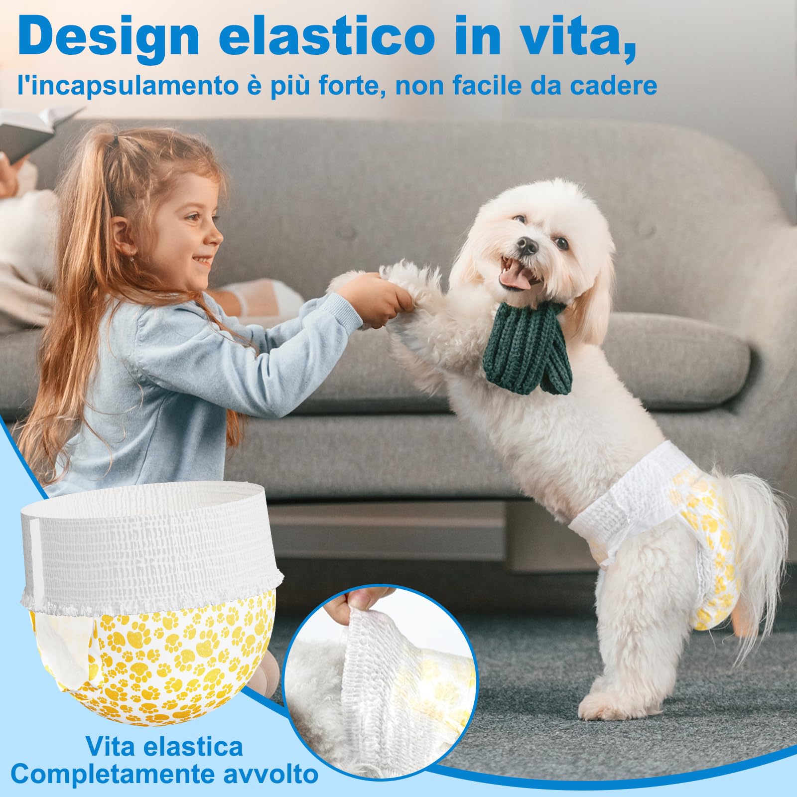 Flying Paws Pannolini Cane Femmina, L-15, Pannolini per Cani Femmina con Elastico in Vita Completamente Avvolti, Assorbimento a Tutto Tondo e a Prova di Perdite, Usa e Getta Per Cani