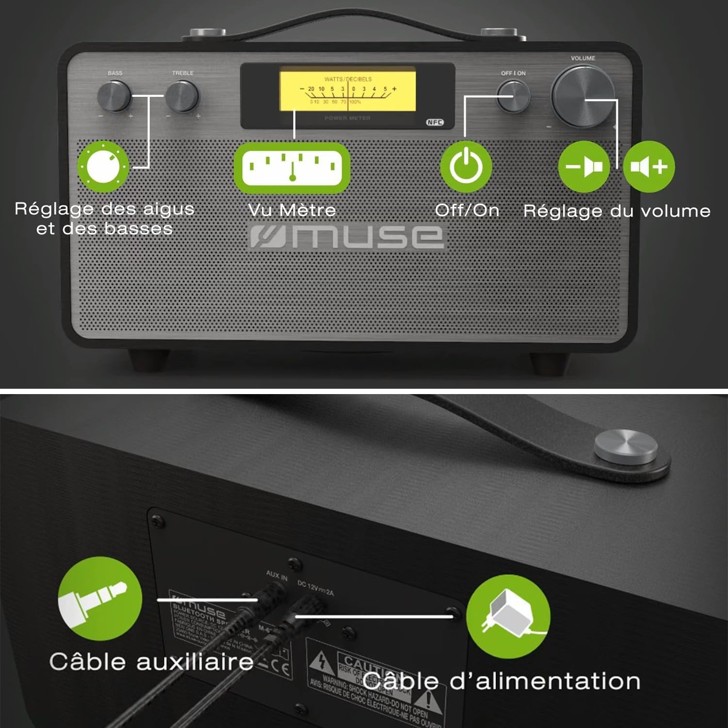 BMI Muse M-670-BT Enceinte Puissance 2x20 Watts - sans Fil Bluetooth+clé USB 32Go