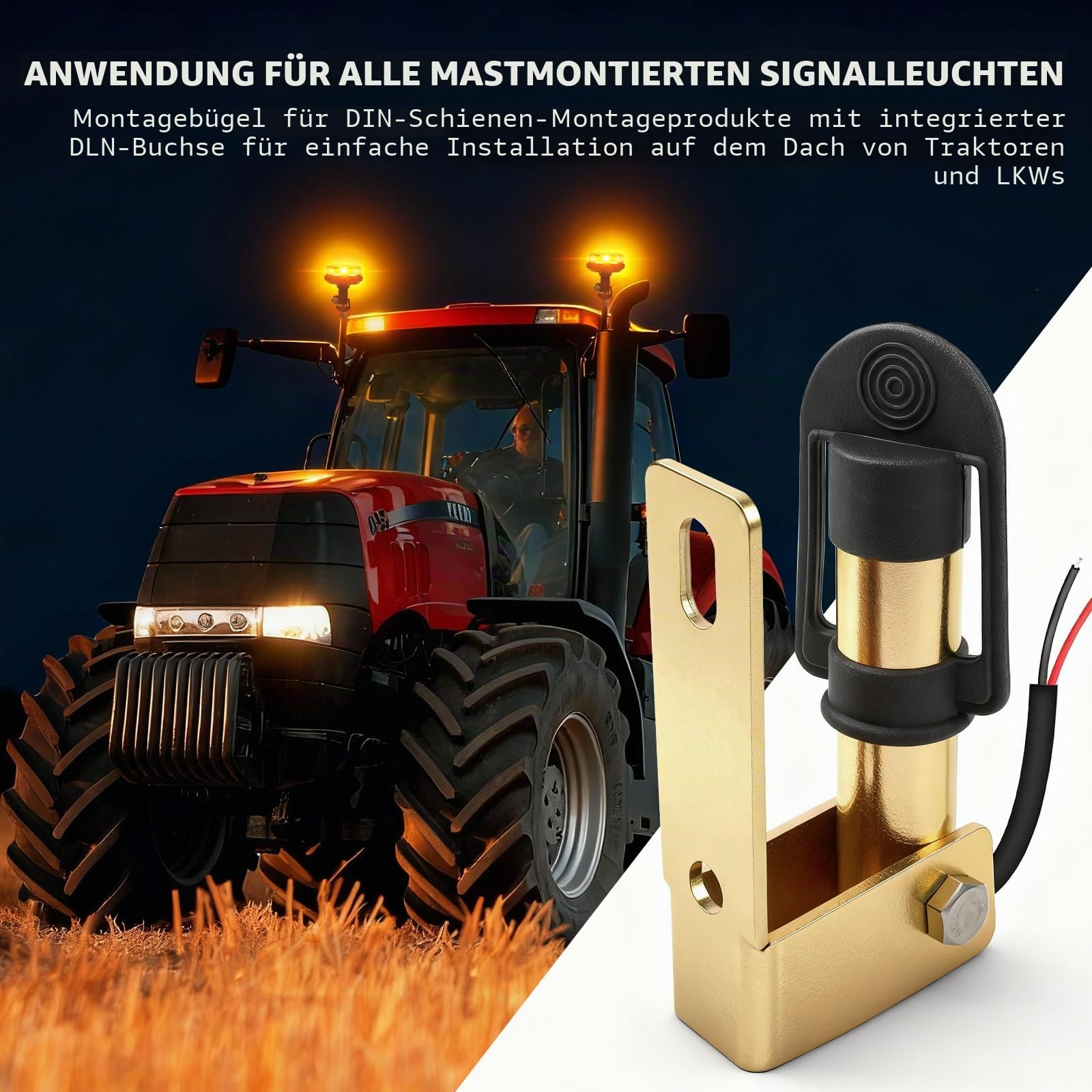2 Stück Warnleuchtenhalterung, Metallbasis mit Kabel, Blinkende Rotierende Warnleuchte – Seitliche Montage, 90° L-Förmig Faltbar, Geeignet für Gabelstapler, Traktoren, Maschinen