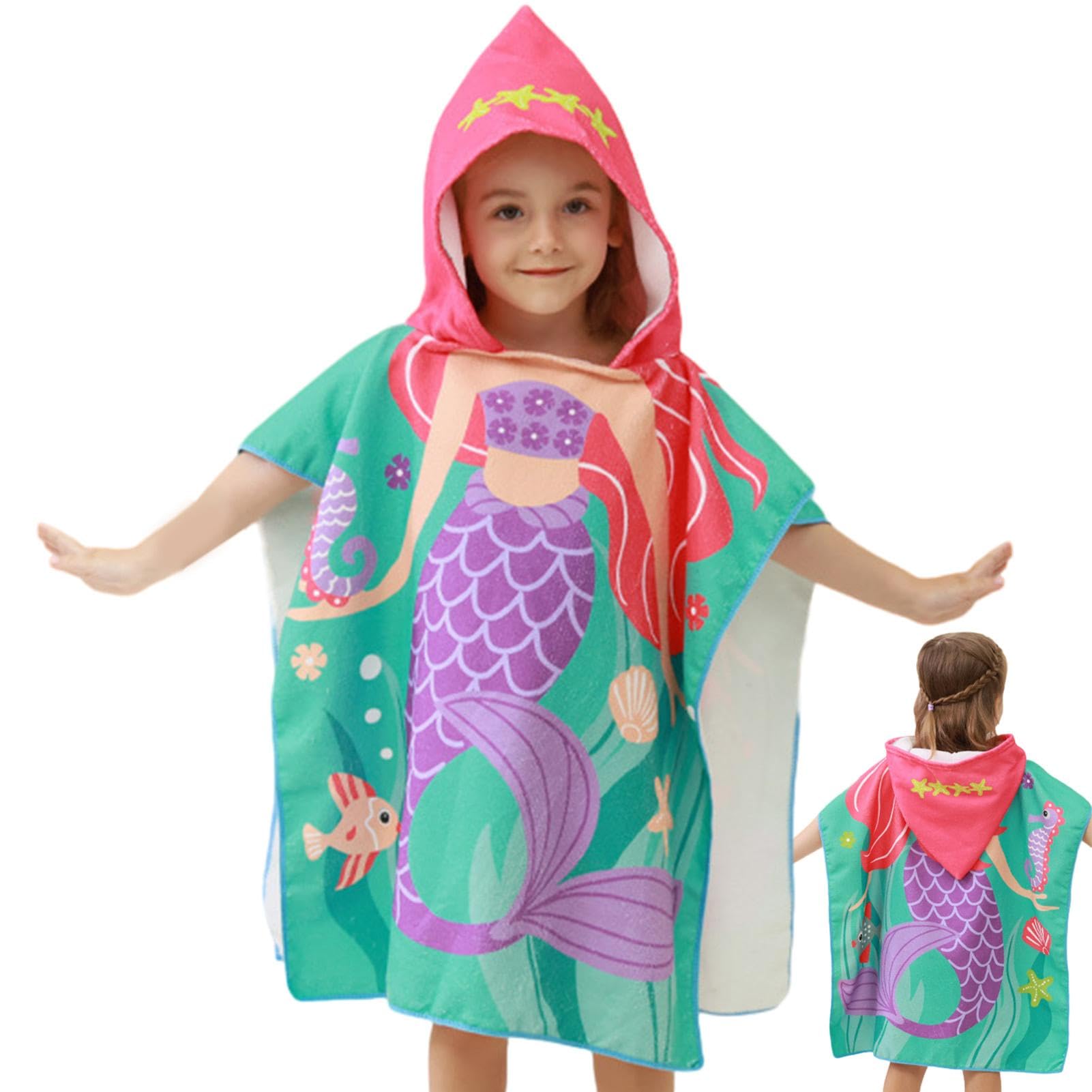 Fayscingo Serviette Bébé à Capuche Poncho Doux Absorbant 140x70 Cm - Peignoir Bain Enfant Corail