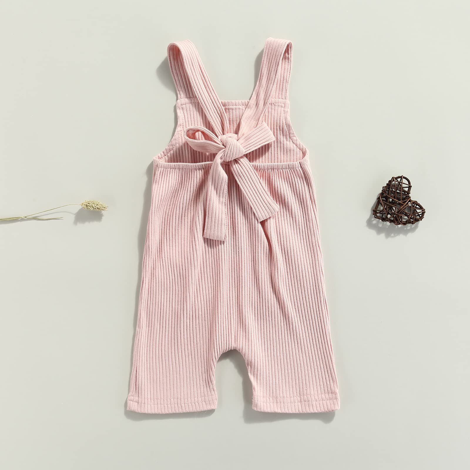 FYBITBO Newborn Infant Girl Boy Clothes Rainbow Jumpsuit Shorts with Pocket Cotton Overalls Summer Ribbed Outift (6-12 Months,Pink)