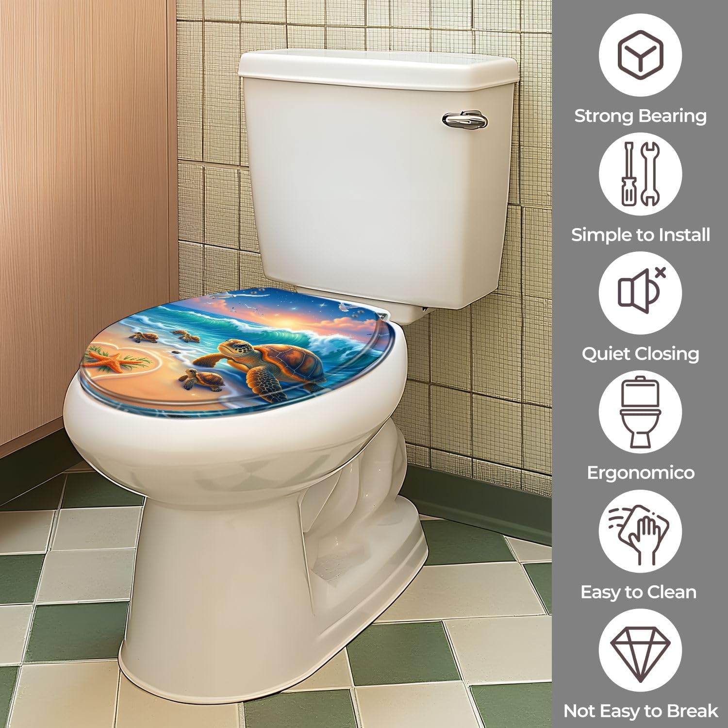 Tavoletta copri WC con cerniere silenziose, a forma di cuore decorativo in resina, facile da installare e pulire, sgancio rapido