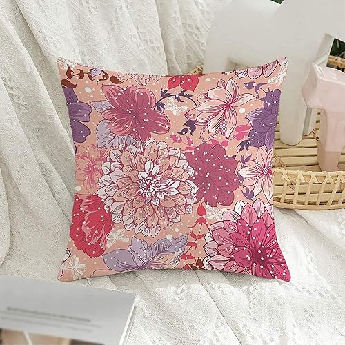 Decorative Square Throw Pillow Cover Cozy Velvet Abstract Retro Floral Elegant Spring Beautiful Bouquet Textile Morning Nature in Textures Romantic