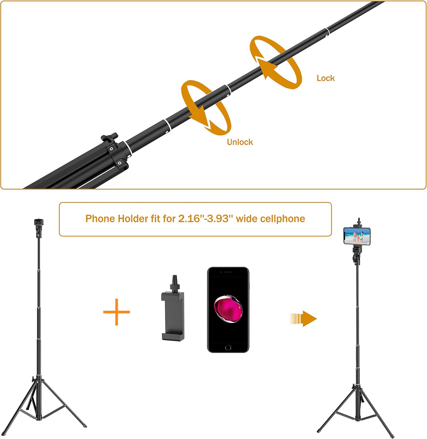 Selfie Stick Tripod,52"Portable Extendable Tripod Stand with Wireless Remote & Phone Mount, Compatible with Most Smart Phones