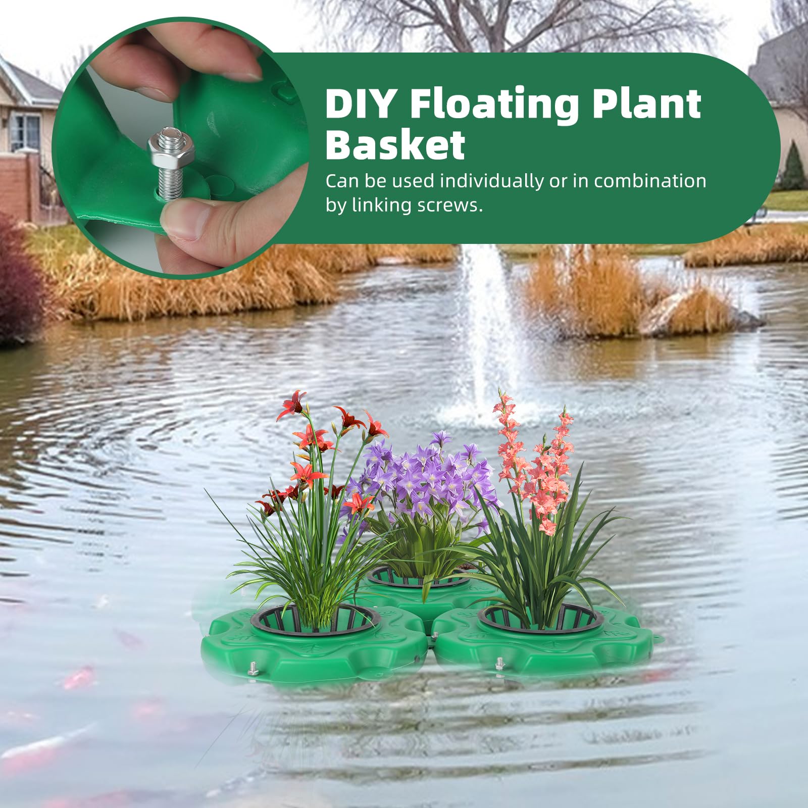 Panier de fleurs flottant pour étang - Plateforme de jardin flottante - Barrière pour poissons - Îles d'étang - Pot de fleurs aquatique pour étangs et éléments aquatiques (rond B, 3 paniers)