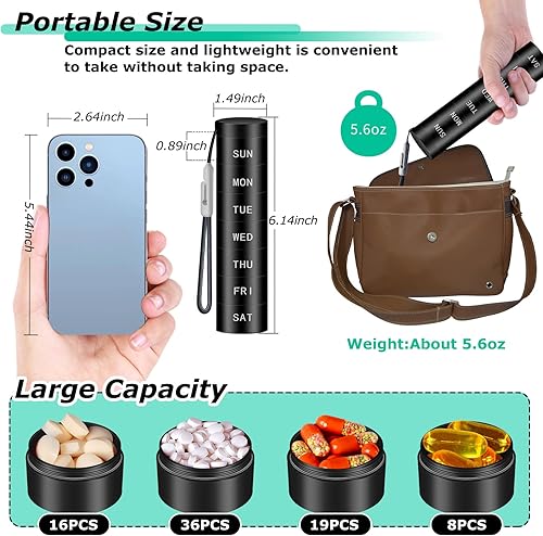 Miniatura 8 de Pastillero impermeable de aleación de aluminio 3 veces al día, pastillero de metal, pequeño pastillero diario para bolso, contenedor portátil de