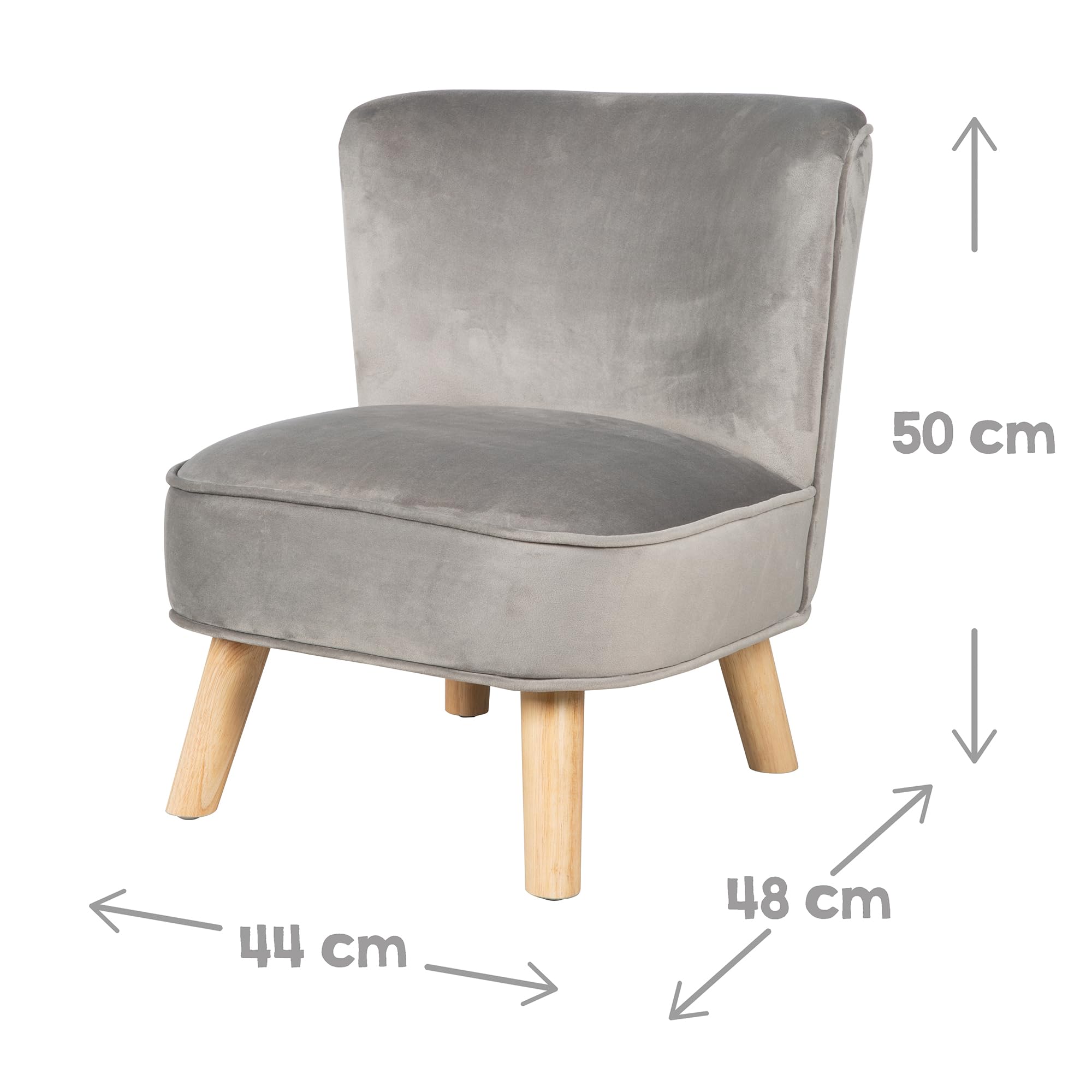 roba Fotel dziecięcy Lil Sofa - Wygodny fotel dla dziewcząt i chłopców - Stabilne drewniane nogi - Do pokoju niemowlęcego i dziecięcego - Materiał z weluru - Szary