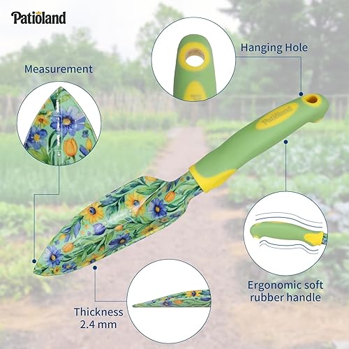 Miniatura 4 de Juego de herramientas de jardín de 10 piezas, herramientas manuales de jardinería con flores verdes con asas antideslizantes, herramientas de
