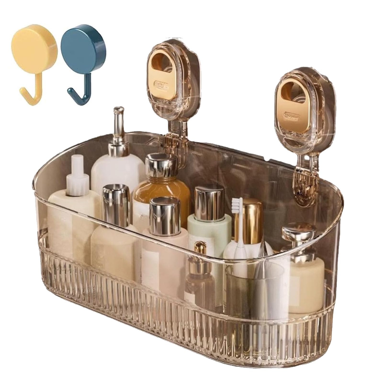 No-Drill Bathroom Suction Storage Box Large Capacity Strong Load-Bearing Shower Caddy Suction Cup Wall Mount Organizer with Drain