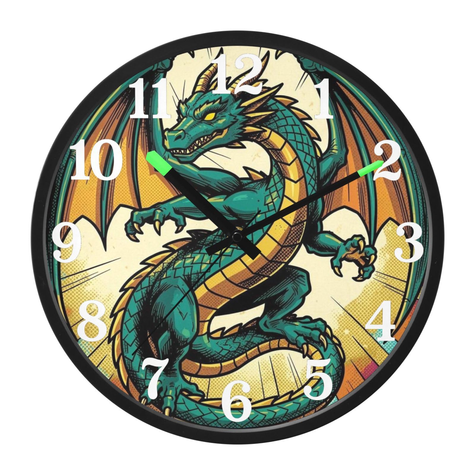 Yuiboo Dragons kolorowy witrażowy zegar ścienny wyzwalany głosem