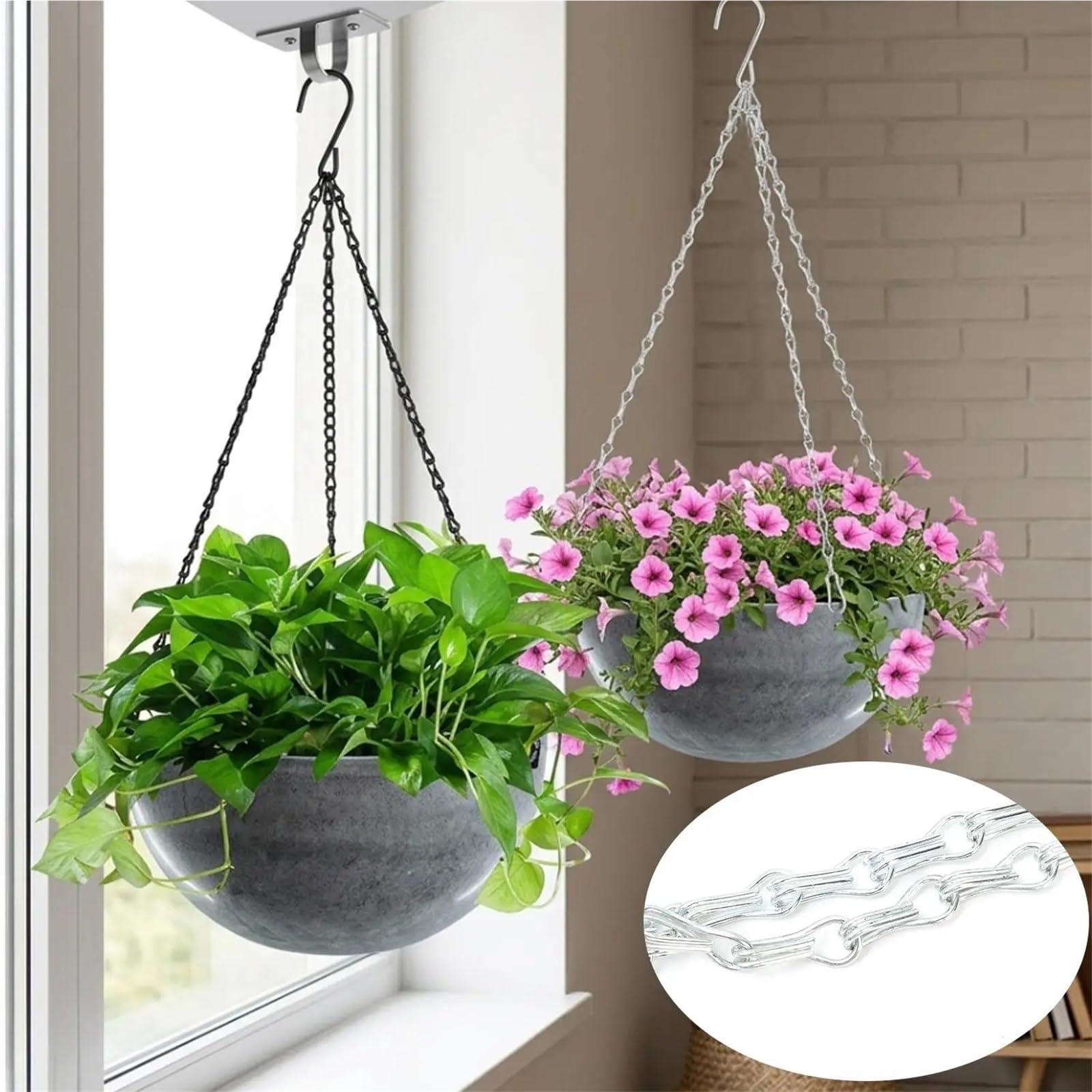 Ganci Per Vasi Sospesi Gancio for vasi da fiori, cestini sospesi, catene con ganci, catena di ricambio for fioriere, mangiatoia for uccelli, lanterna giardino(S Shape-5pcs)