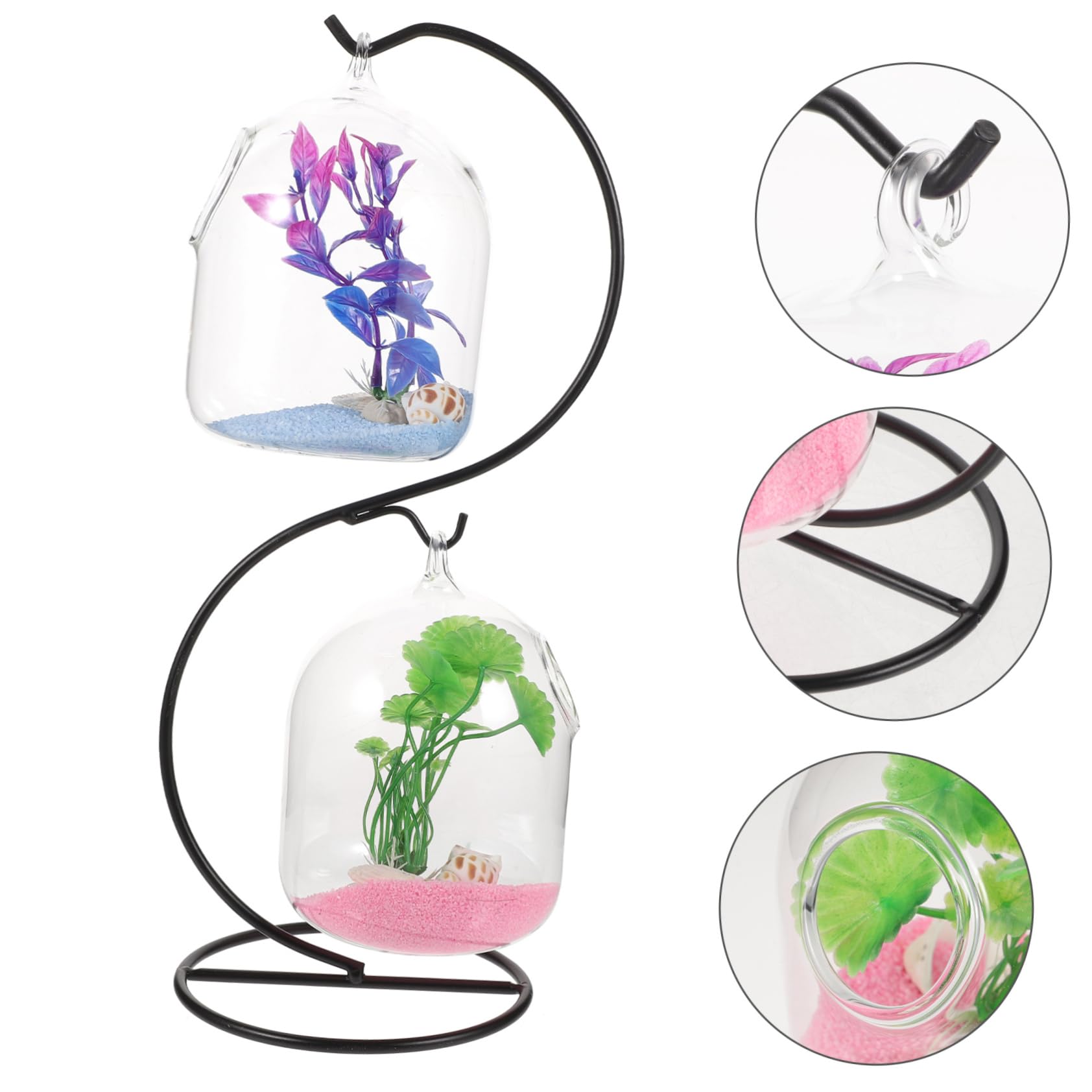 BESTOYARD 1 ensemble d'aquarium en verre à suspendre avec support - Petit aquarium de bureau - Accessoires de poisson - Réservoir délicat Betta - Aquarium de bureau - Mini aquarium en fer