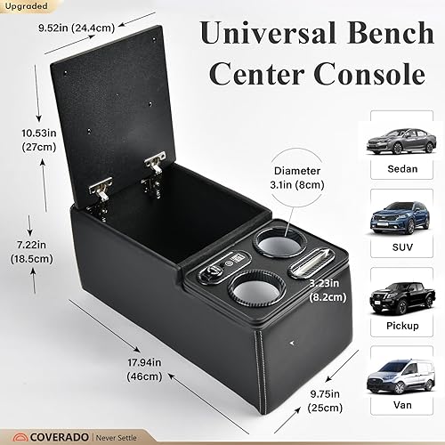 Miniatura 5 de Coverado - Consola central de automóvil, consola universal para asiento trasero, organizador de asiento con portavasos y soporte para teléfono,