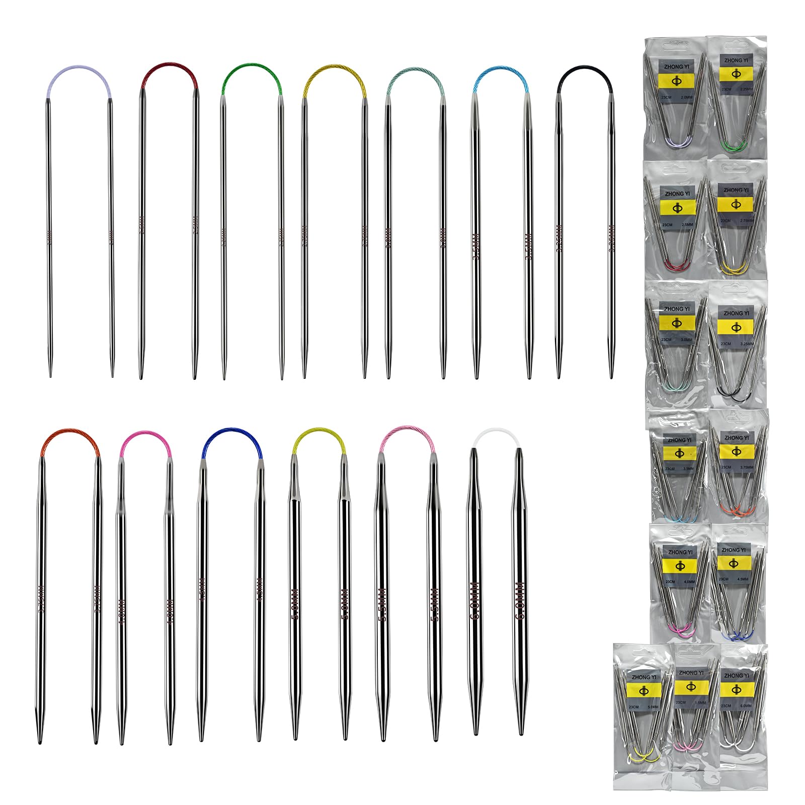 Soosui Okrągłe igły dziewiarskie 2,75 mm US2, 3-pak 9-calowych (23 cm), podwójnie spiczaste, elastyczne okrągłe igły, kabel 3 cm, trwałe i gładkie do swetrów, skarpet, czapek i innych projektów