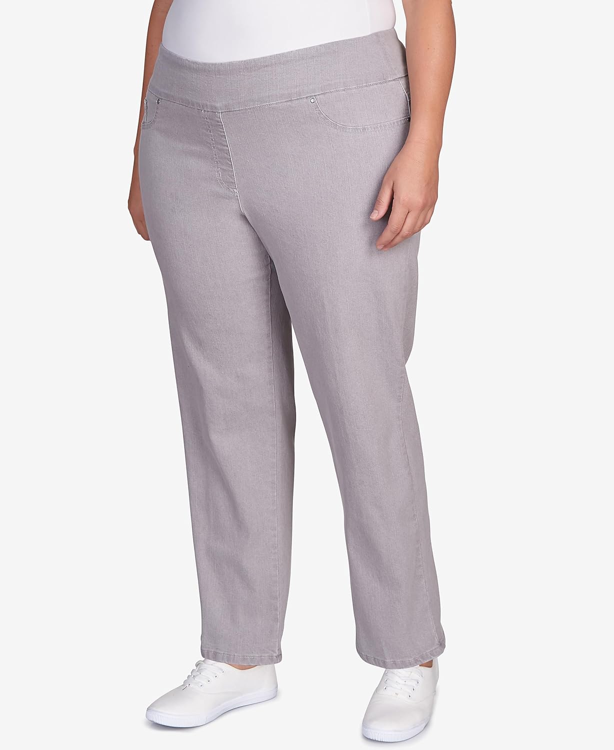 Ruby Rd. Womens Plus-Size Mid-Rise Pull-On Straight Extra Stretch Denim Pant