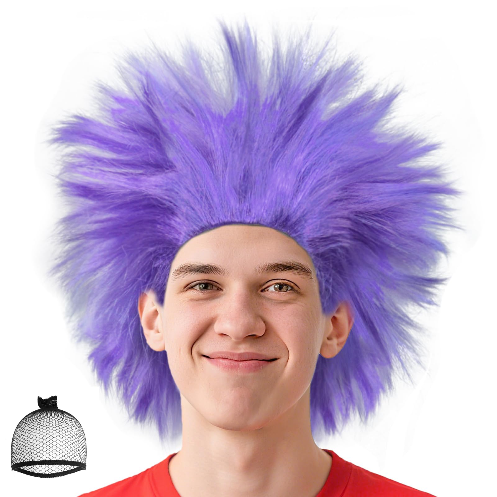 BECULINA Purple Spiky Wig +Hair Cap Synthetic Short Crazy Funny Wig for Cosplay Purple Party Wigs Halloween Characters Party Themes Music Festivals Costume Wigs for Adults Men Women
