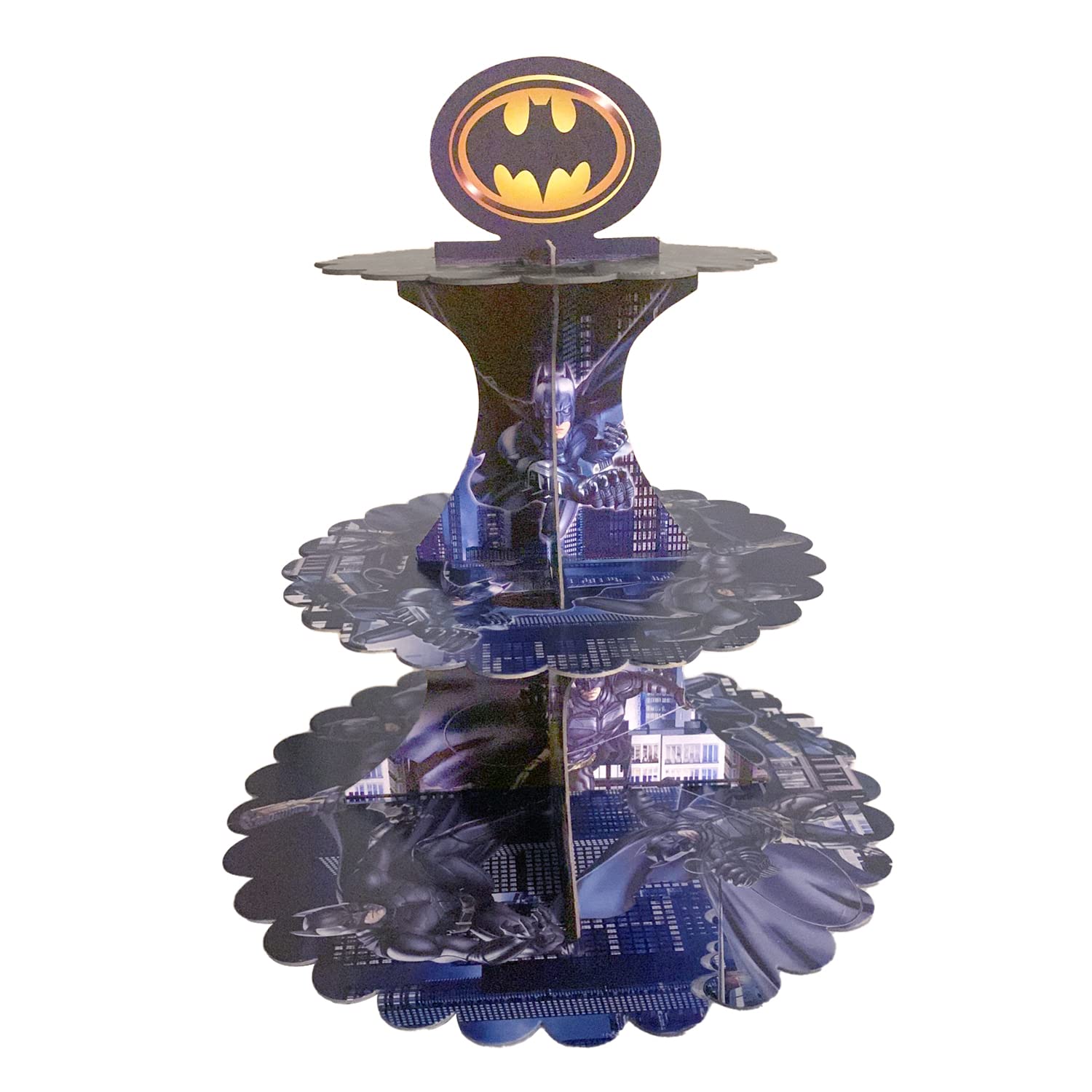 AEX 3 Tier Cake Stands for Afternoon Tea, Biodegradable Cupcake Stand Cardboard, Round Dessert Tower for Party, Birthday, Anniversary, Wedding (Batman)