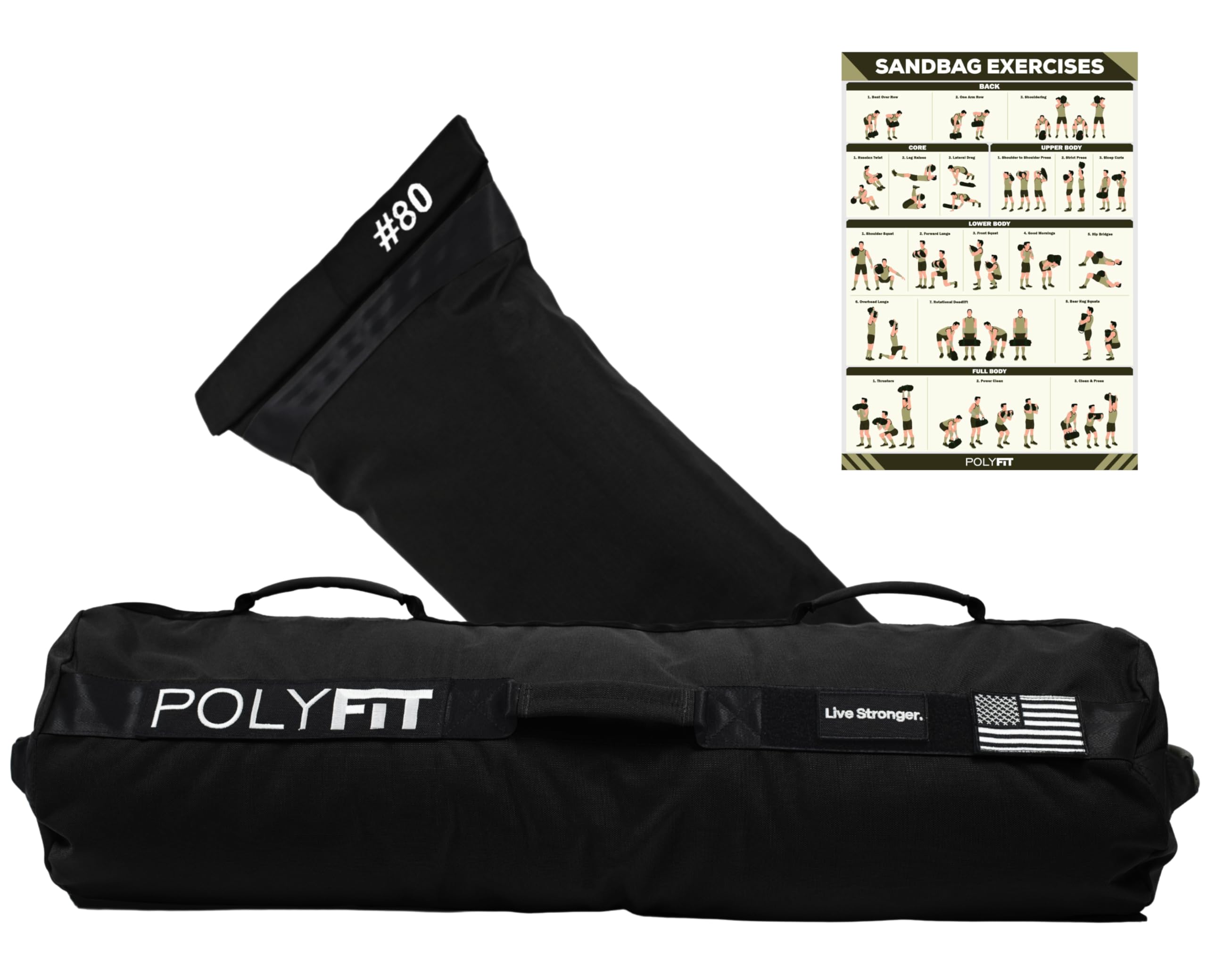 Polyfit Sandbag Pro - Workout Sandbag with Triple Closure Filler Bag and Reinforced Nylon Webbing - Sand Not Included - Multiple Colors & Sizes