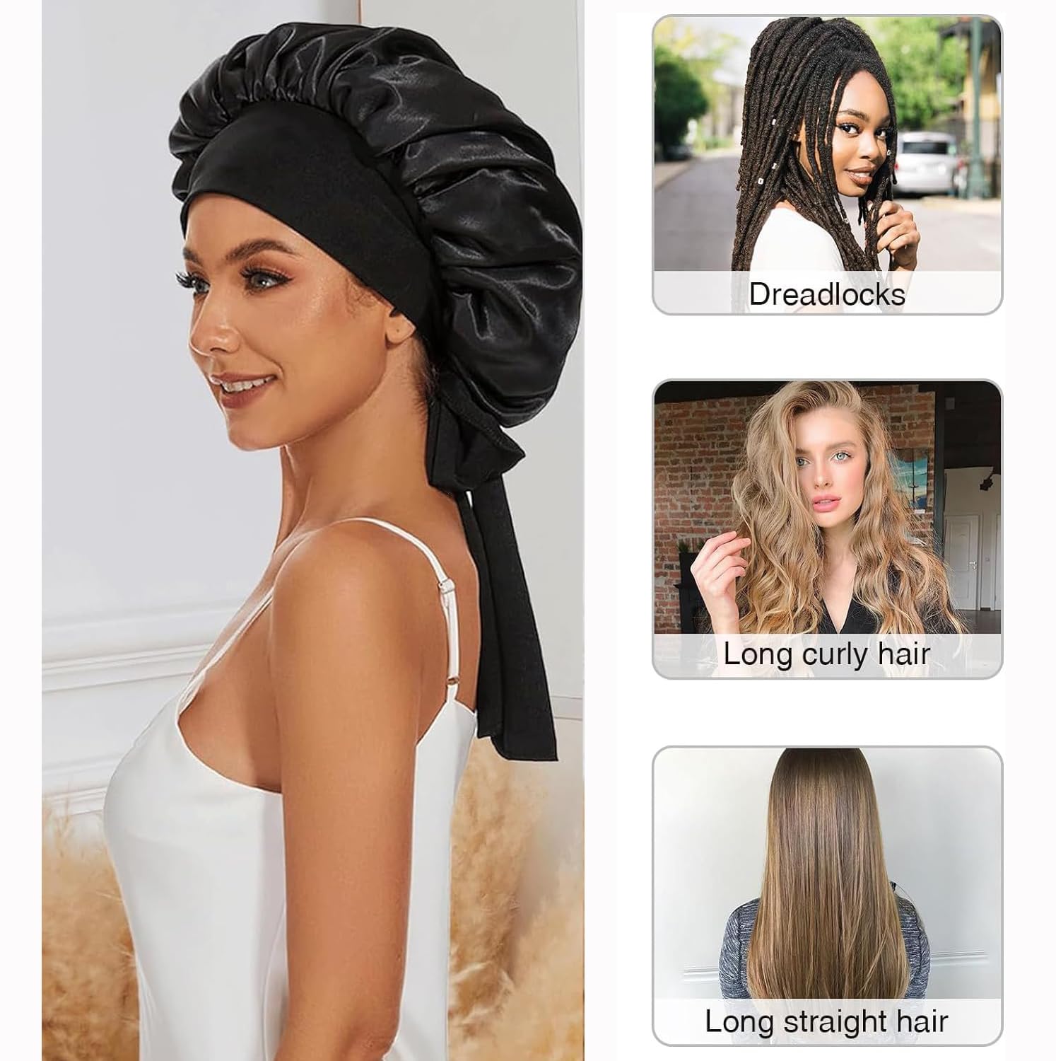 Cuffia Seta Per Capelli Ricci - Berretto Notte Regolabile, Morbido, Anti Crespo - Foto 4