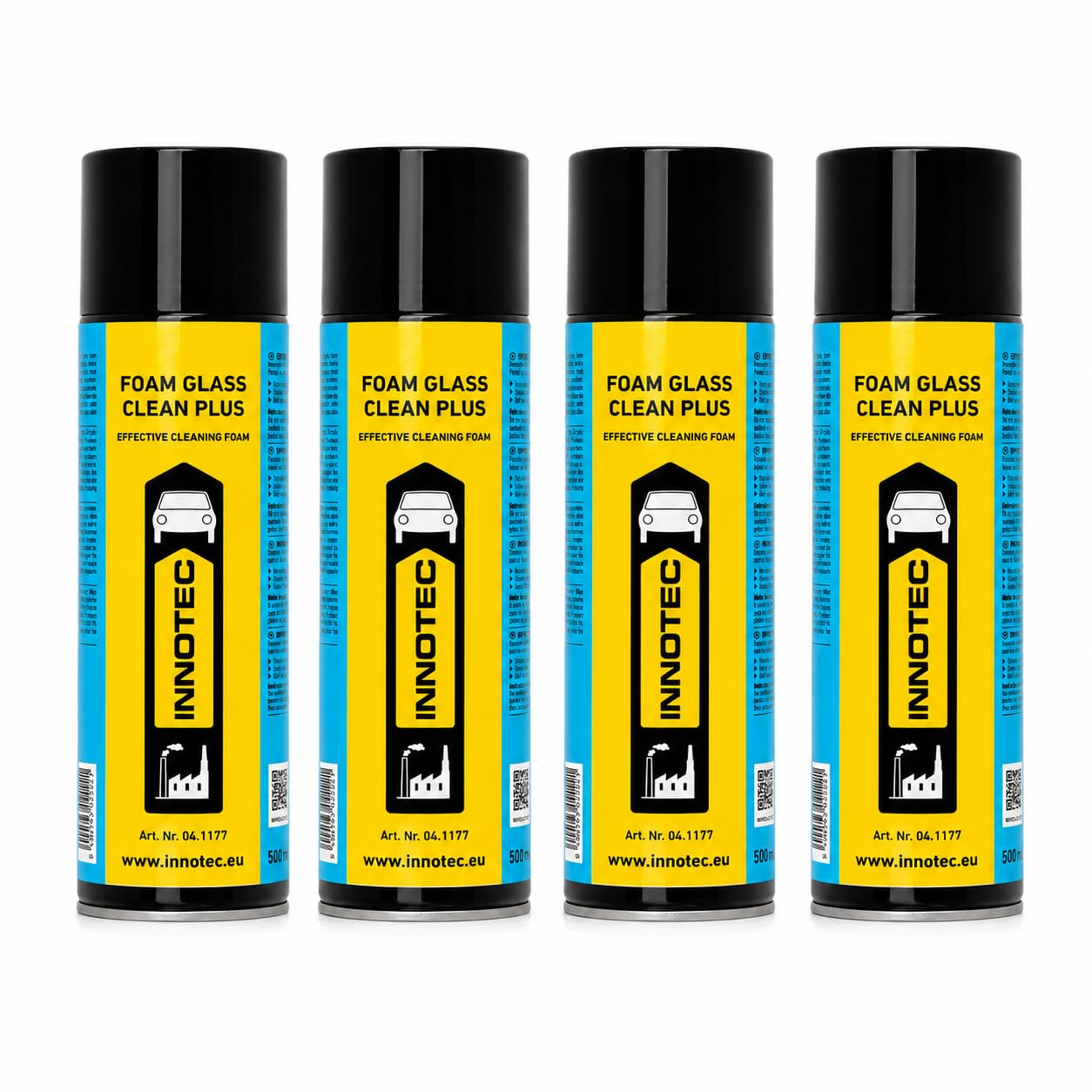 4 Stück Innotec Foam Glass Clean Plus - Lebensmitteltauglicher Glasreiniger - Schlierenfrei, hinterlässt keinerlei Rückstände