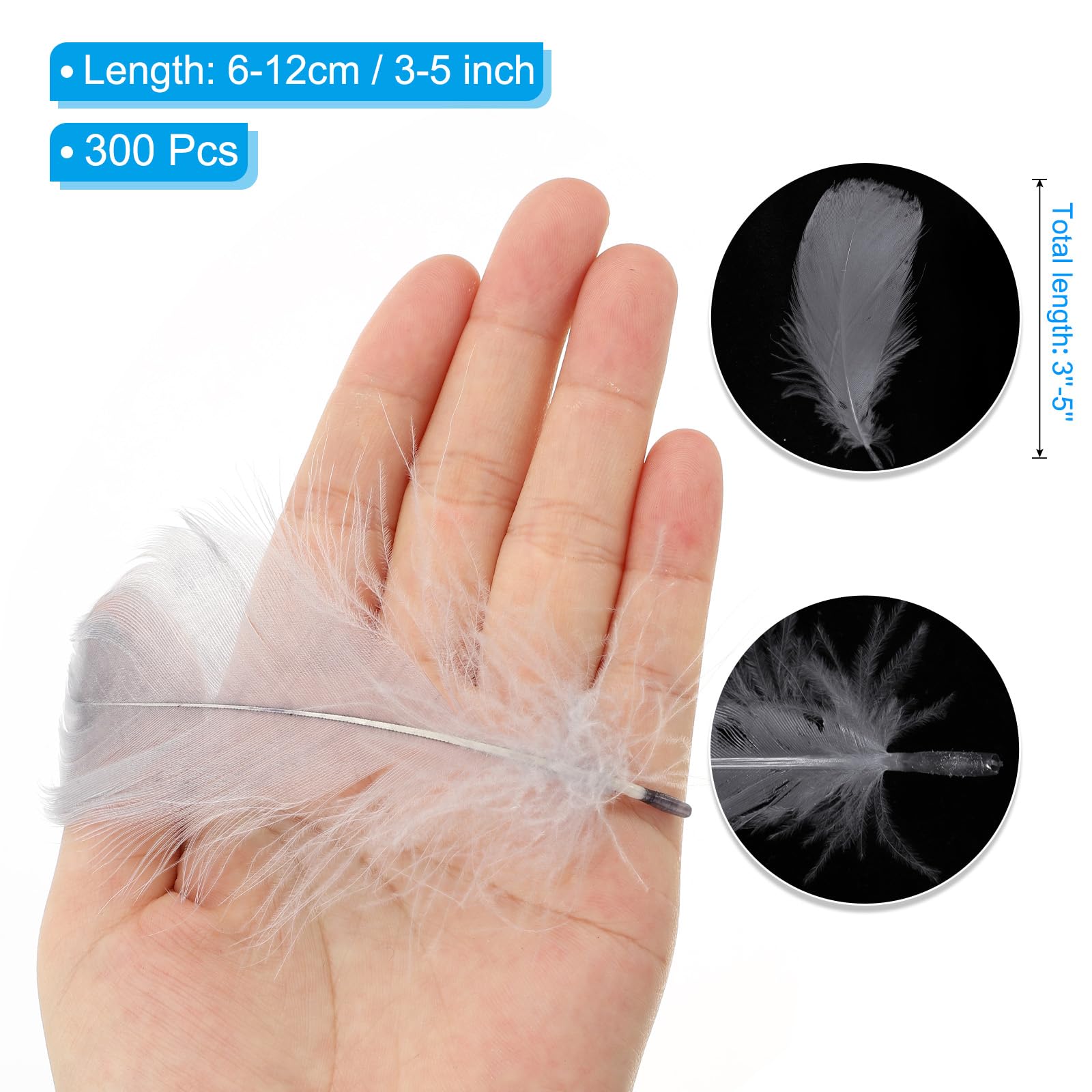 PATIKIL Colorful Feathers 3-5inch, 300pcs Goose Feathers Bulk for Crafts DIY Wedding Home Party Decorations Dream Catcher, Dark Grey - Image 2