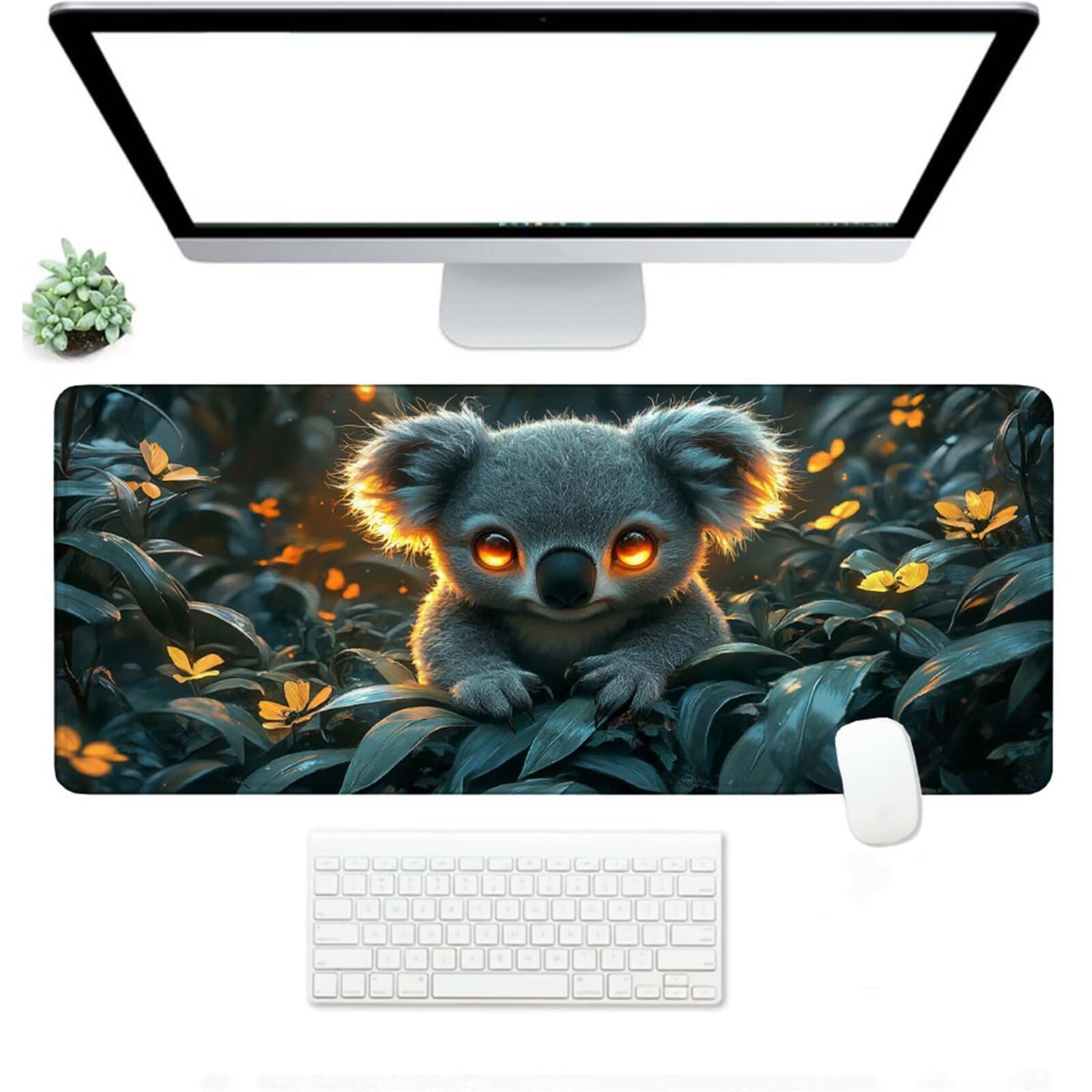 Podkładka pod mysz XXL 1400 x 600 x 3 mm, duża zielona podkładka pod mysz z wodoodporną i antypoślizgową gumą Koala pod ręką biurko zszyte krawędzie, poprawia precyzję i szybkość dla gracza W-828