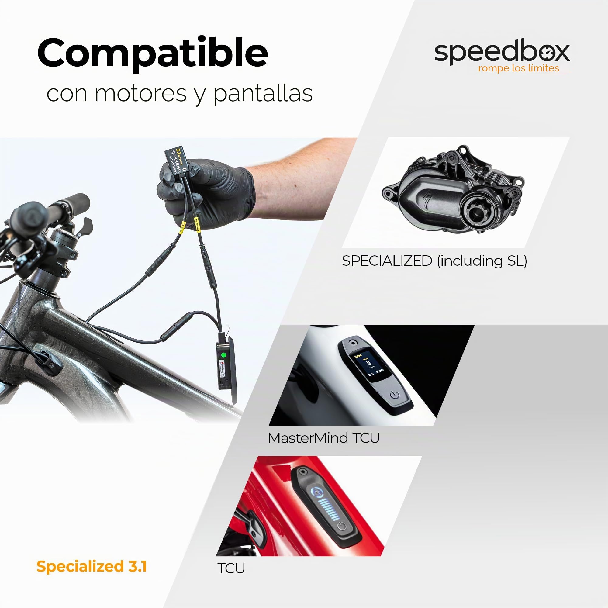 SpeedBox 3.1 Compatible con bicicletas eléctricas y motores especializados/chip de afinación/incl. SL y TCU+MasterMind/Velocidad ilimitada/velocidad ajustable