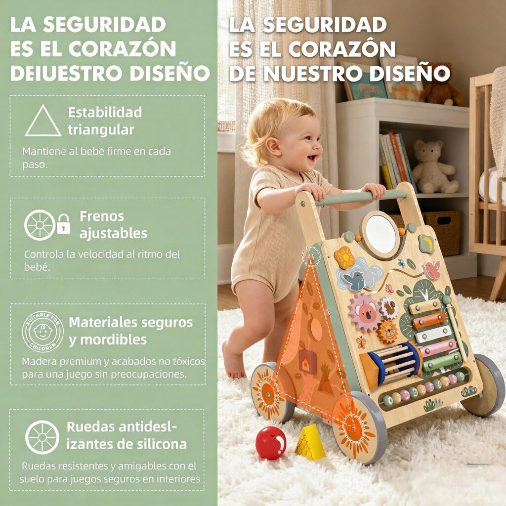 Andador Bebé Madera Montessori, Juguete Primeros Pasos Educativo