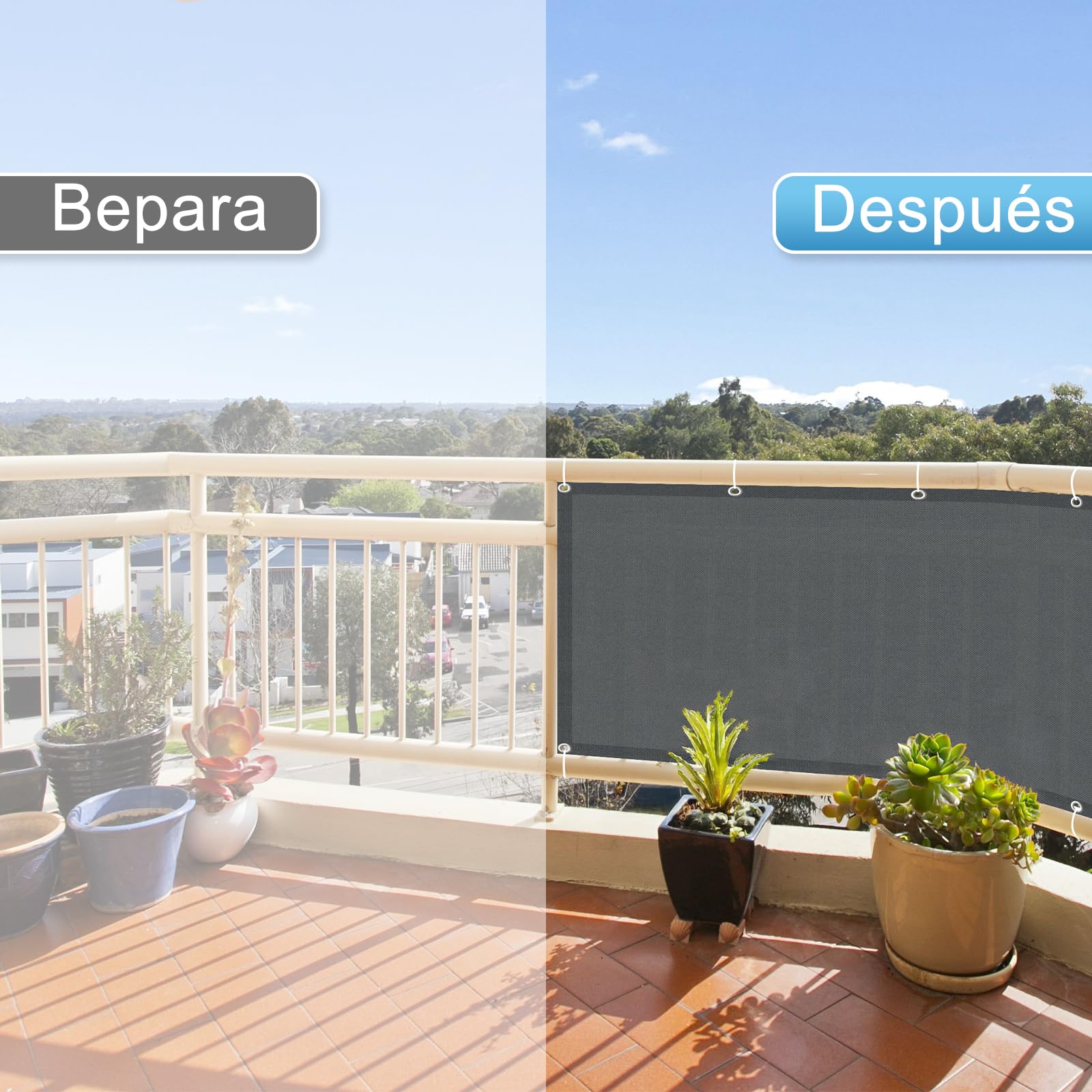 SUNNY GUARD Pantalla Privacidad Balcón 100x600cm Ocultacion Balcon Impermeable,a Prueba de Viento y con Protección UV para Exteriores,Incluye Cables de Instalación,Antracita Oscuro
