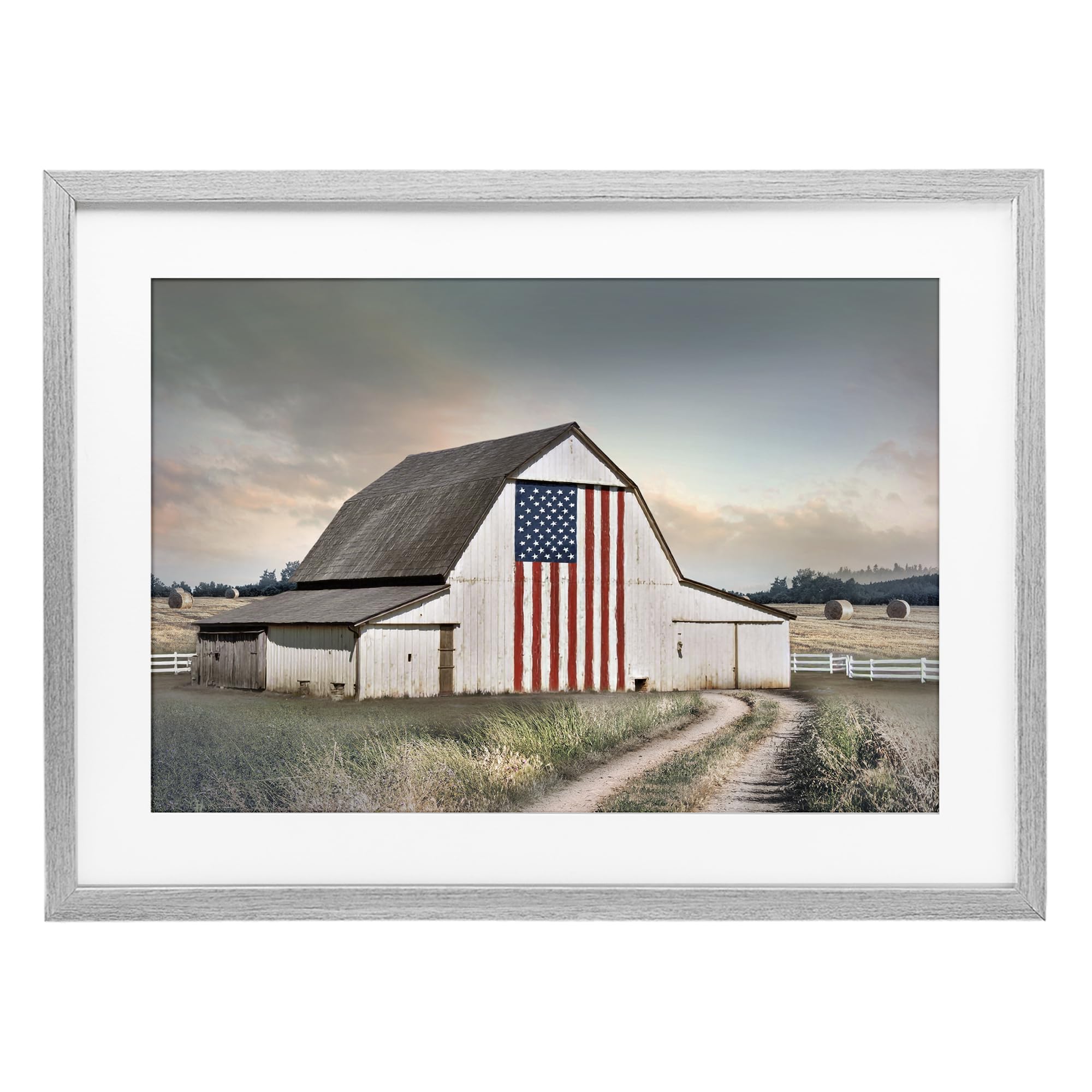 Stupell Industries Farmhouse Gray (Textured) 'Land That I Love Barn'| Framed Print Under Glass