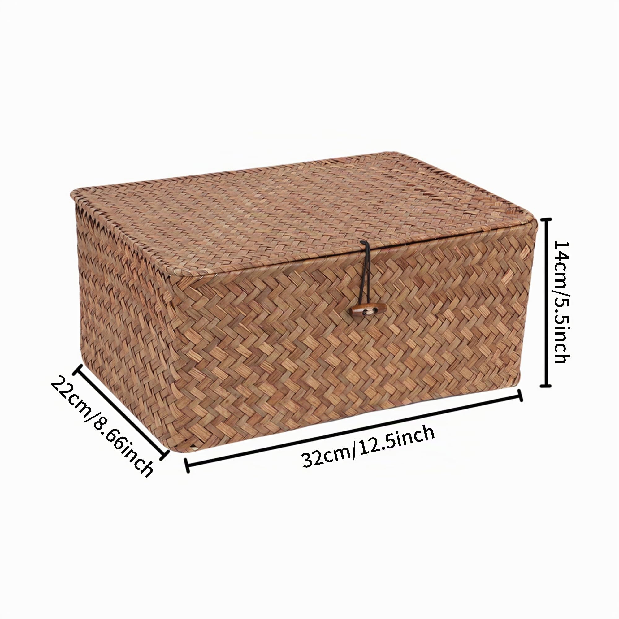 Canastas de mimbre con tapa, cestas de almacenamiento rectangulares tejidas a mano (café, grande)