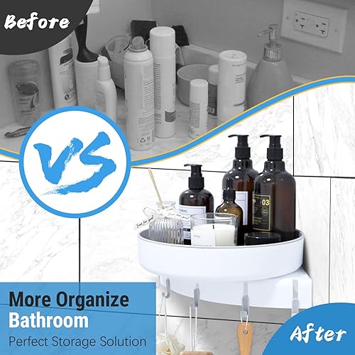 Miniatura 3 de Sarzdras Organizador esquinero de ducha giratorio de 360, estante de almacenamiento de ducha interior de plástico sin perforaciones, 5 ganchos para