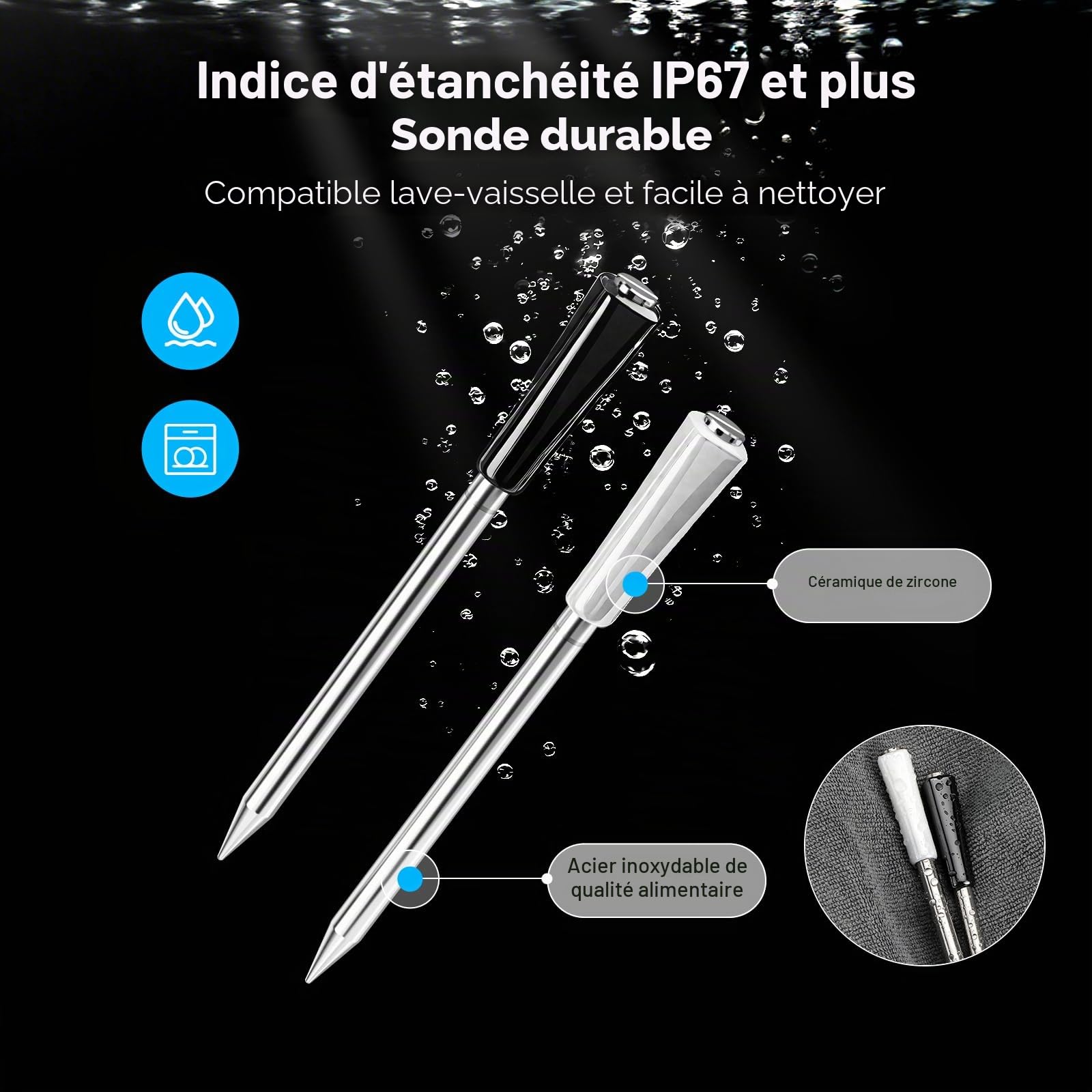 INKBIRD Thermomètre à viande double mode sans fil, connexion WiFi 5G et Bluetooth 5.4, 2 sondes avec 5 capteurs, alarme haute et basse température, pour barbecue, barbecue et cuisine