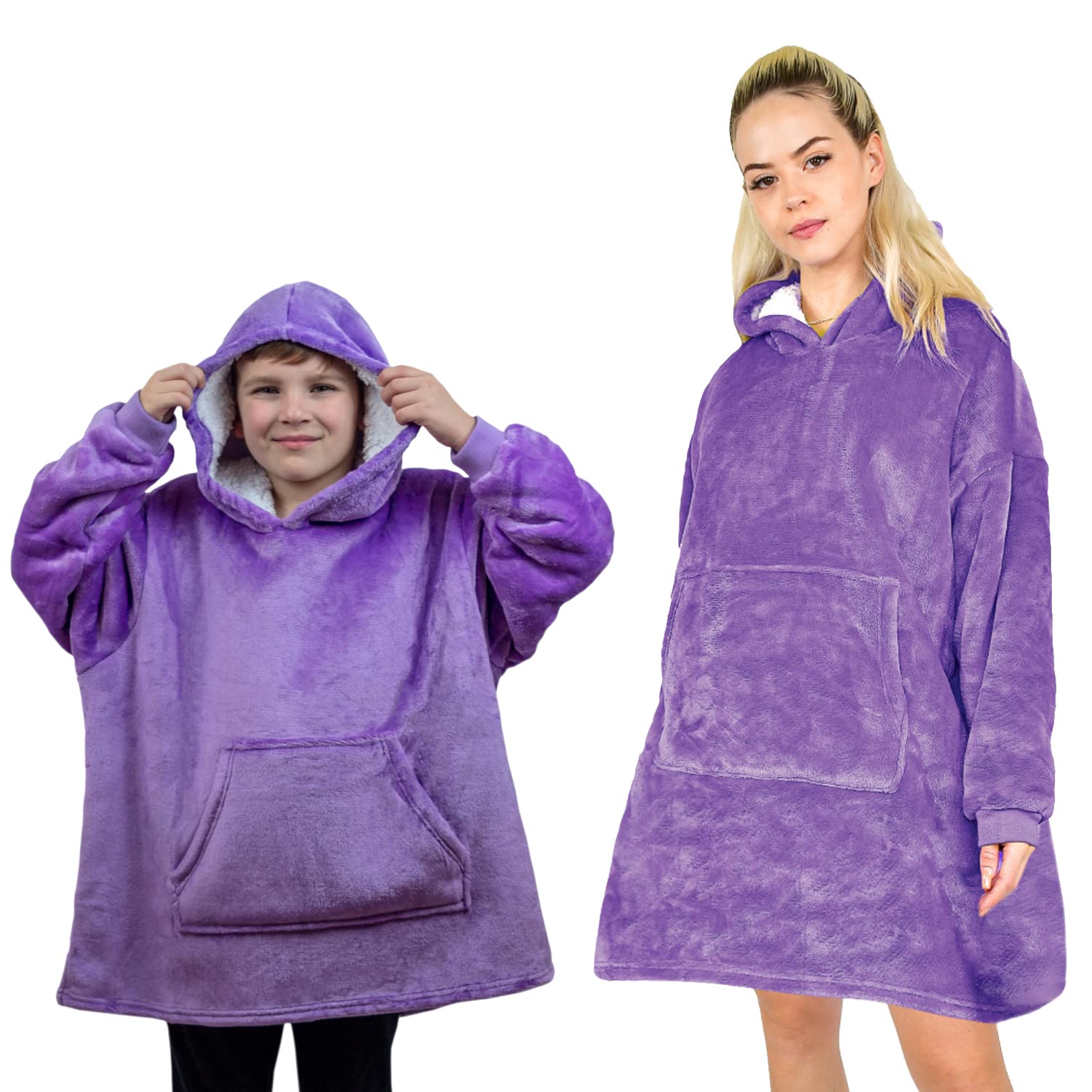 ALLEN & MATE Hoodie Blanket Ultra Soft Warm Cosy Sherpa Fleece Oversized Sweatshirt for Boys Girls Teens Women Men Adults (Purple, 4-8 Years) โ image 1