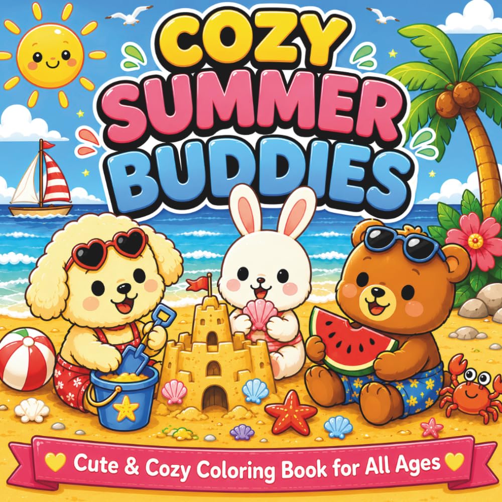 Cozy Summer Buddies Coloring Book: Cute and cozy summer scenes with beach days, sweet treats, and adorable animal buddies—perfect for stress relief ... (Cute and Cozy Buddies Coloring Adventures)