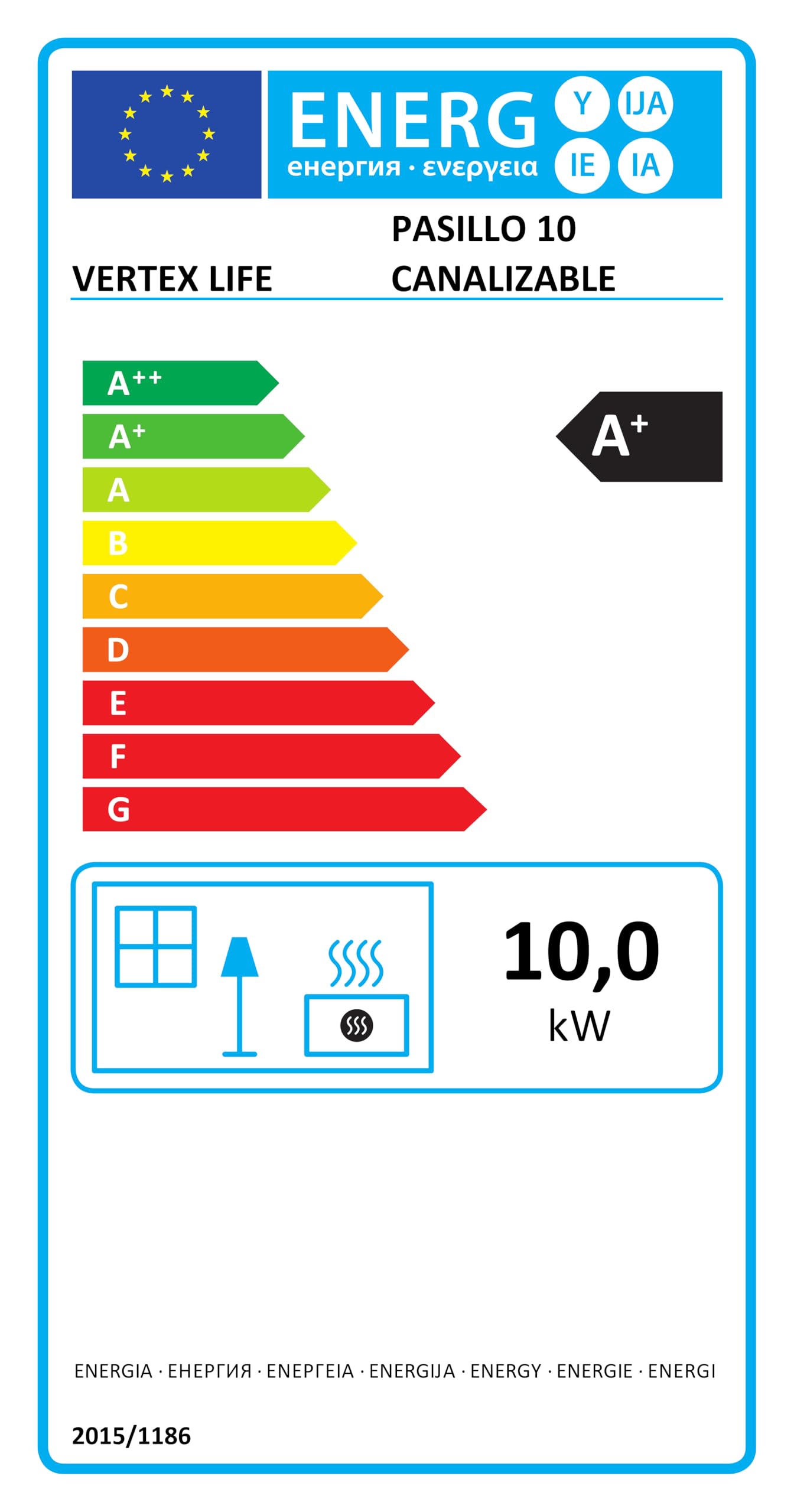EIDER BIOMASA Stufa a Pellet Corridoio 10 Canalizzabile 11,5 kW - Tramoggia 13 kg - Riscalda fino a 220 m³ - Camera Refrattaria - Casting - Vetro Pulito - Programmabile - Classe A+