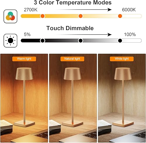 Miniatura 3 de JALVDE Paquete de 2 lámparas de mesa inalámbricas, lámpara LED recargable inalámbrica de escritorio, minimalista, 6000 mAh, lámpara de batería,