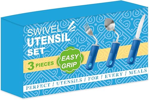 Miniatura 8 de Utensilios adaptativos (3 piezas)  Juego de utensilios adaptables flexibles de acero inoxidable con peso, asas antideslizantes para temblores de