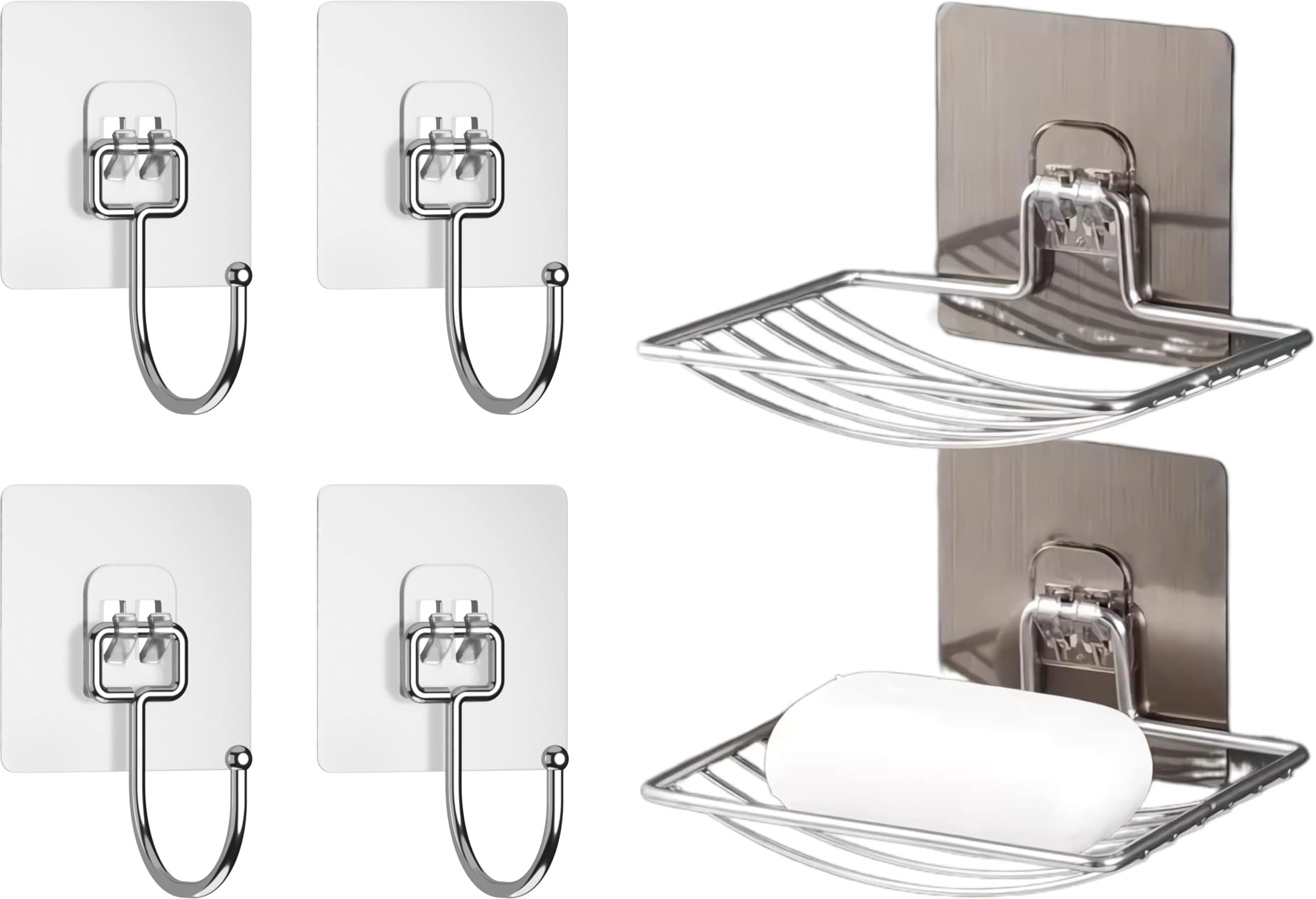 6Pcs 4X Transparent Clear Strong Self Adhesive Hooks for Wall Without Drilling Clothes Hanging, 2X Soap Holder Single Layer for Bathroom Sink Kitchen Sticker Rack Waterproof Stainless Steel (6 Pack) (B0CXJ12YW1) Amazon Price History, Amazon Price Tracker