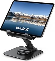 Lamicall Adjustable iPad Stand Desk Holder - Ultra-Slim Foldable, 360° Rotation, Heavy-Duty Base for 4.7-13" iPad Pro Air Mini Kindle iPhone