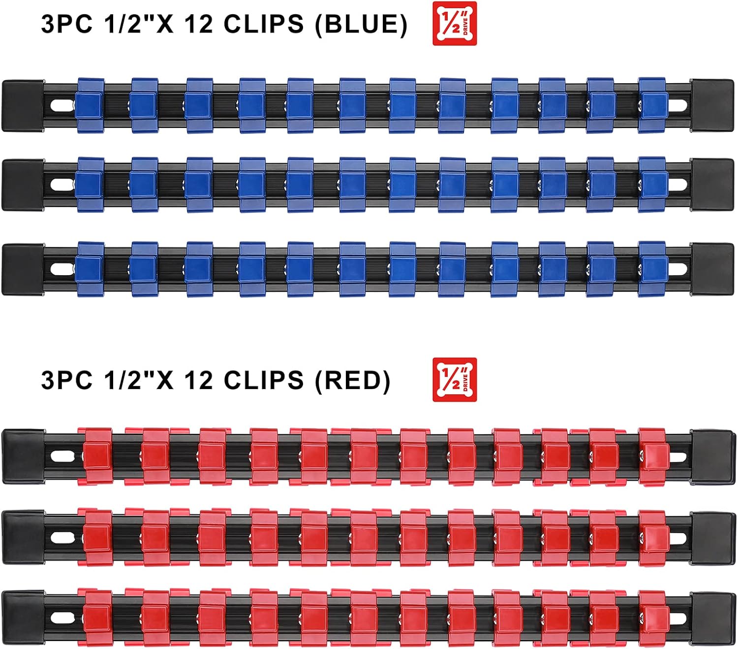 CASOMAN 6 Pieces 1/2″ Drive Socket Organizer Rails, SAE and Metric