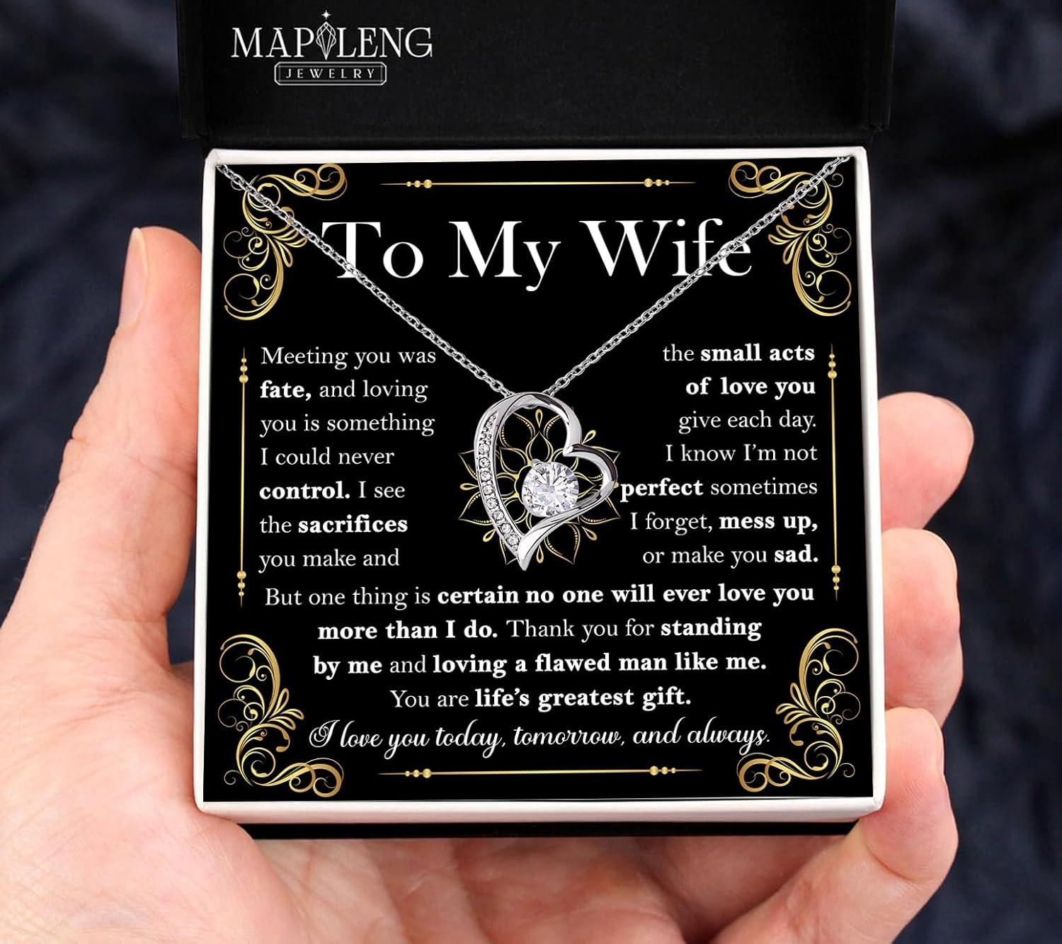 To My Wife – Heart Necklace from Husband with Heartfelt Message Card & Elegant Luxury Gift Box, A Meaningful Romantic Jewelry Gift for Anniversary, Birthday, Wedding, Christmas #1 - Image 4