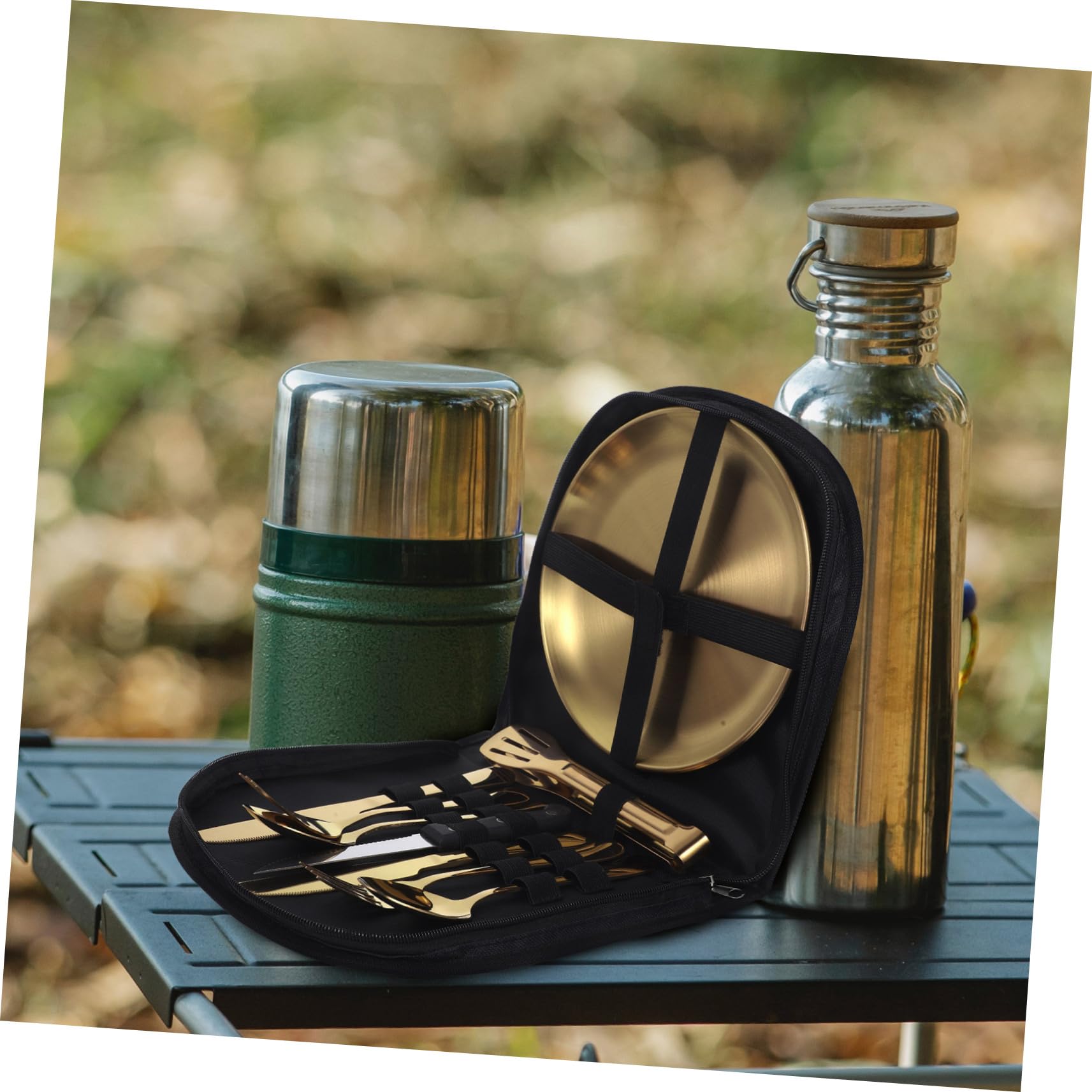 PRETYZOOM Posate Da Campeggio in Metallo Set Da 5 Pezzi in Acciaio Inossidabile Portatile Per Campeggio Picnic