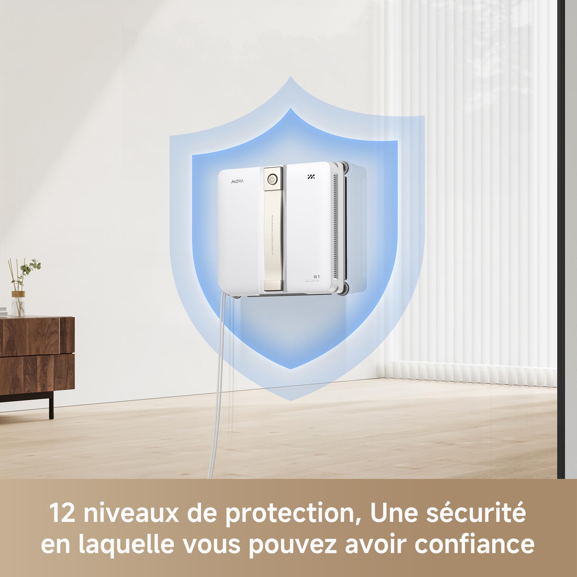 MOVA N1 Robot lave-vitres compact, système de brumisation double, aspiration 8000 Pa, système de sécurité et trajectoire intelligente pour une couverture totale