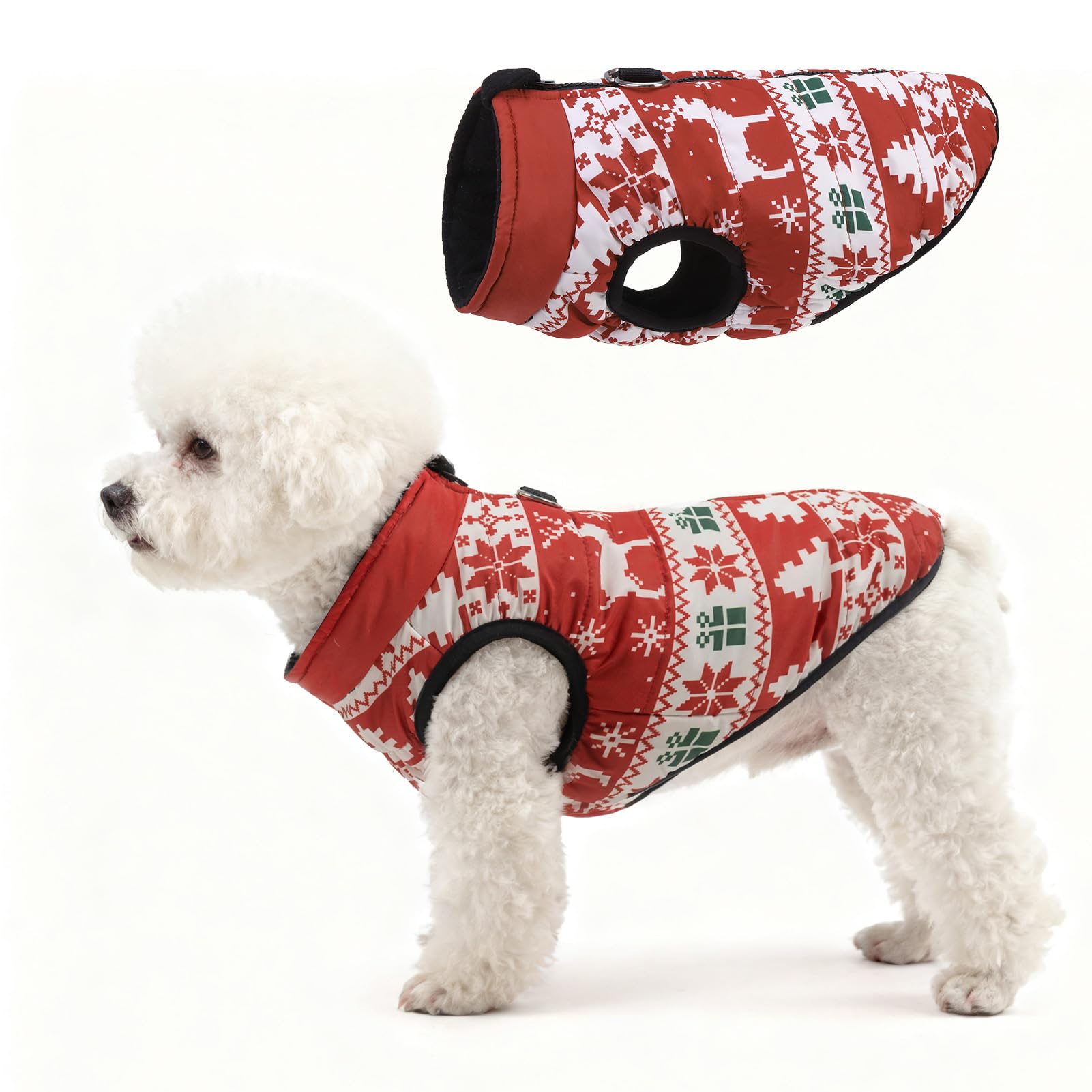SCENEREAL Christmas Winter Dog Vest Coat with Harness Built in