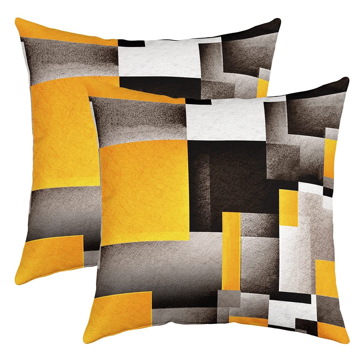 Loussiesd Yellow Grey Black Buffalo Check Reversible Throw Pillow Covers Kids Geometric Pillow Covers Home Decor for Square Cushion Covers Set of 2 Plaid Modern Abstract Art 18x18 Inch