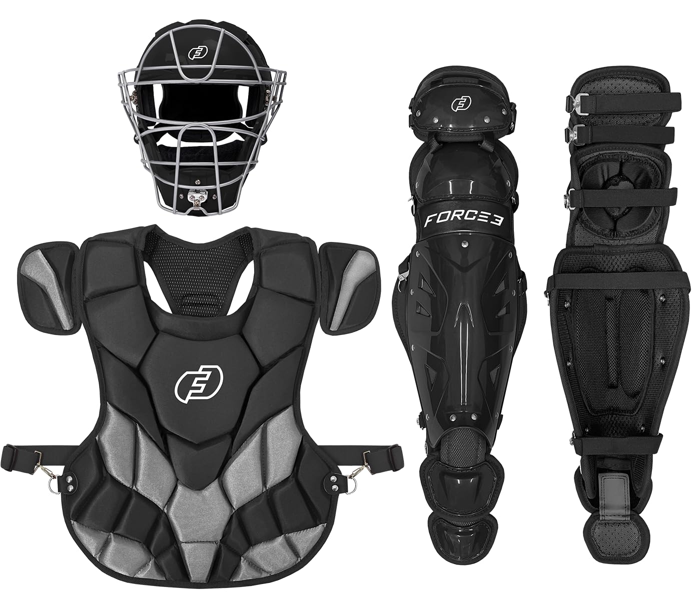 FORCE3 Defender Helmet Catcher's Set (Black, Intermediate (Large Helmet))