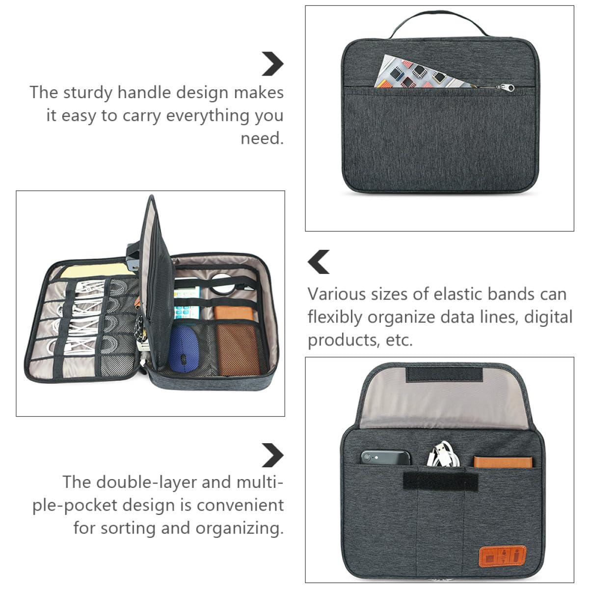 Bolsa de Almacenamiento Digital de Doble Capa Estuche Organizador Electrónico Mediano Negro Funda para Cables y Accesorios Adecuado para Viajes y Protección contra Polvo y