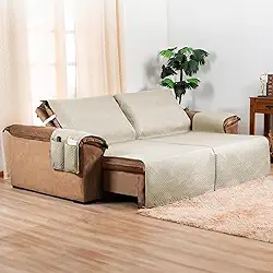 Protetor de Sofá Retrátil 2 Lugares 2,00m x 2,40m Impermeável | Capa para Sofá com Bolso Lateral | Proteção Contra Manchas, Pets e Crianças | Lavável e Resistente (Bege)